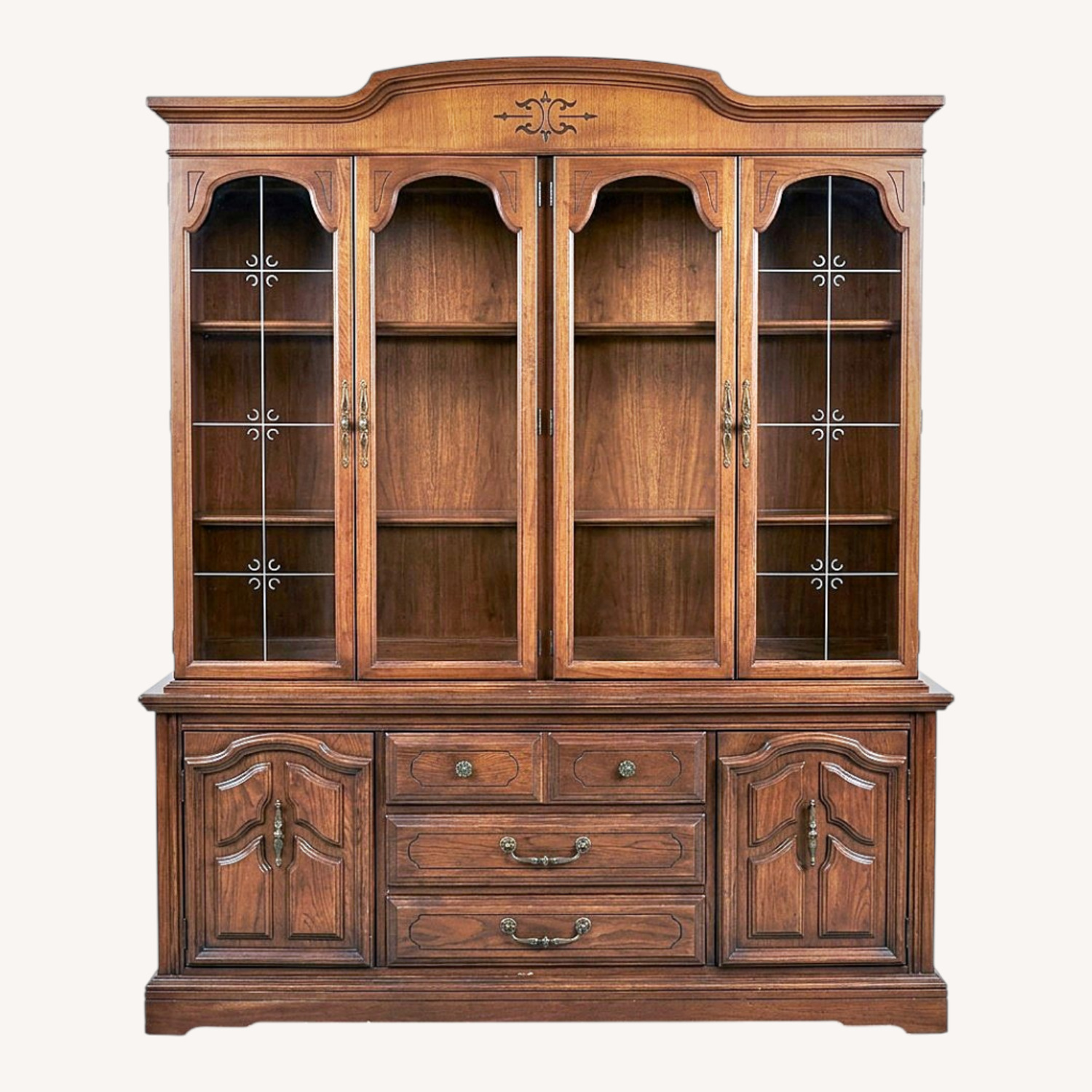 Antique Dark Brown Wood China Cabinet - image-0