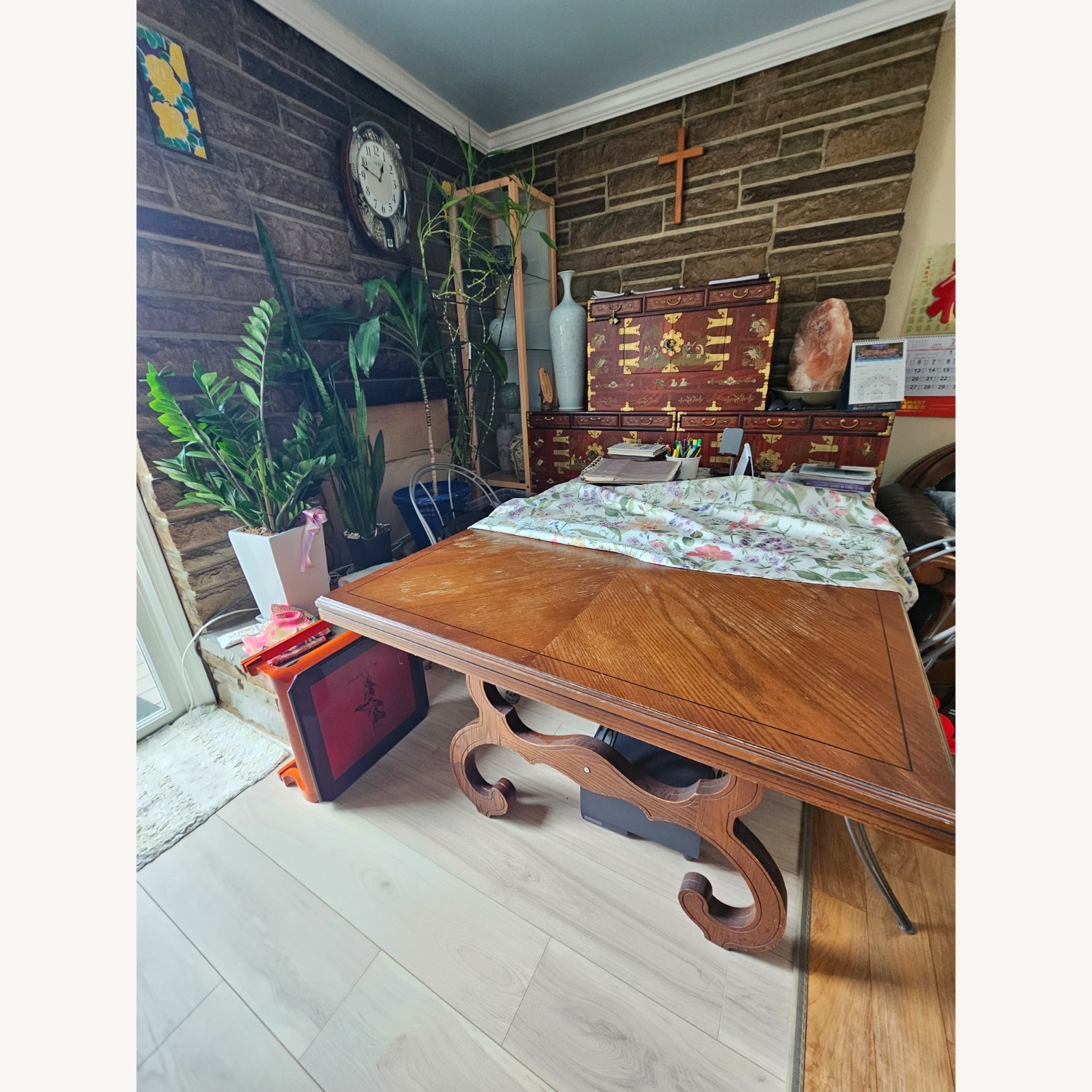 Antique Dark Brown Wood China Cabinet - image-2