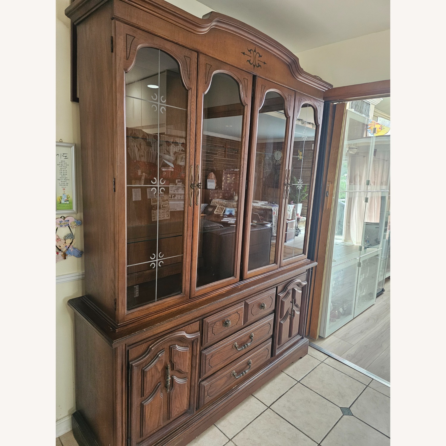 Antique Dark Brown Wood China Cabinet - image-1