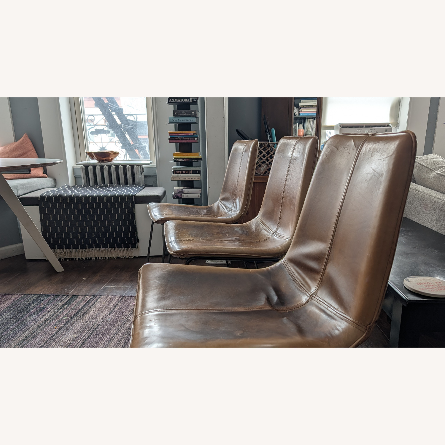West Elm Slope Dark Brown Leather Dining Chairs - image-1