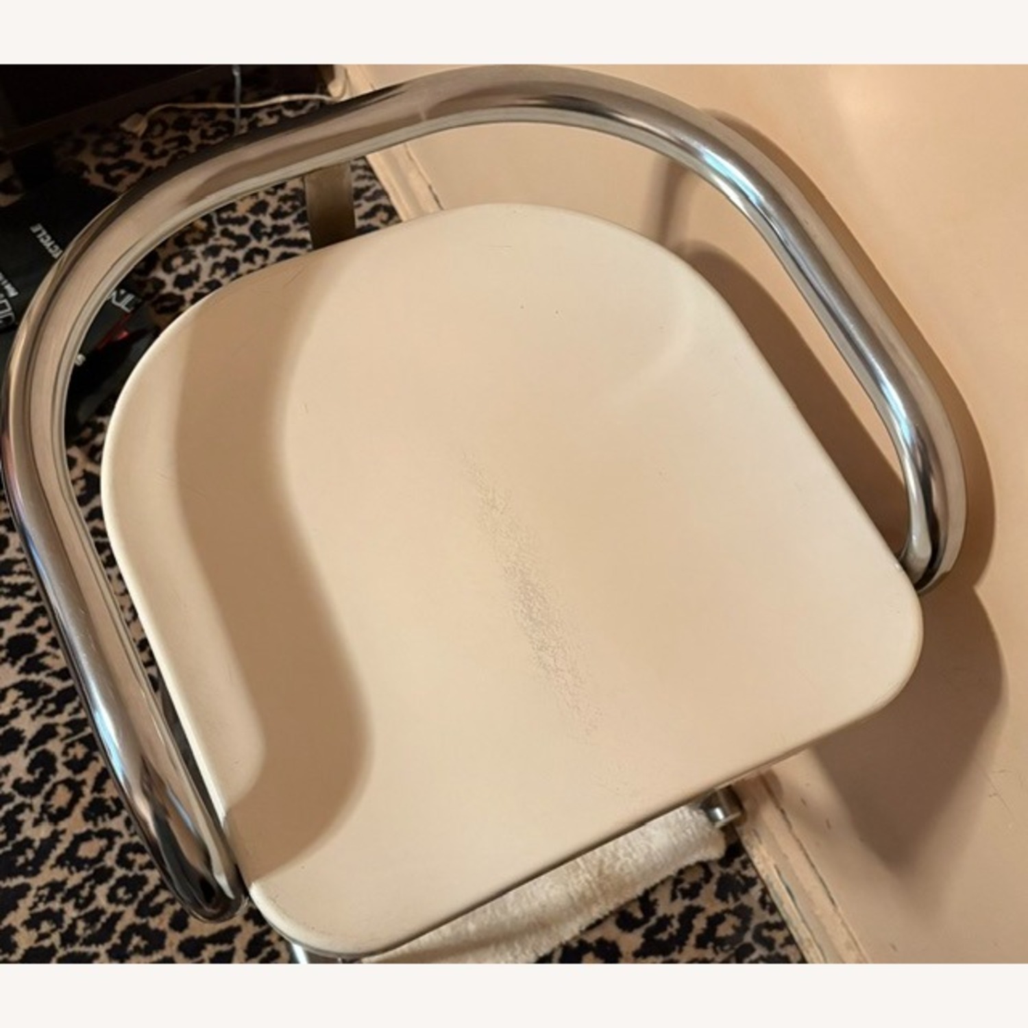 Vintage 1970's Chrome and White Bar Stool - image-6