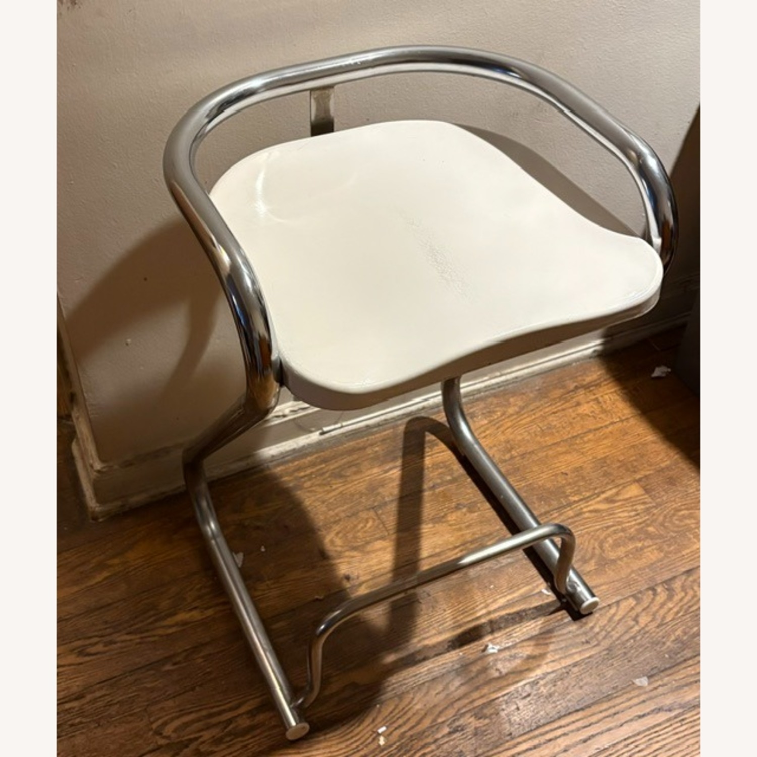 Vintage 1970's Chrome and White Bar Stool - image-3