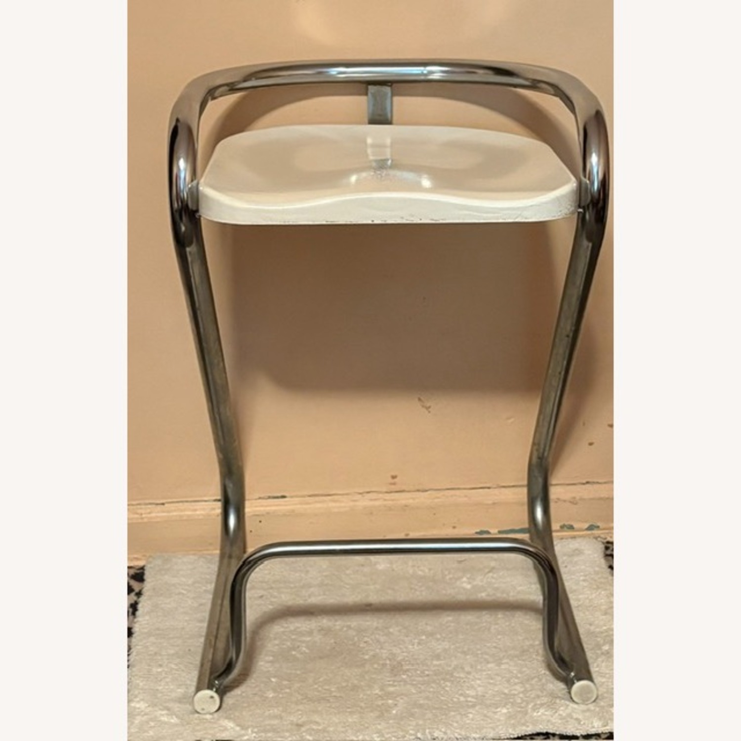 Vintage 1970's Chrome and White Bar Stool - image-5