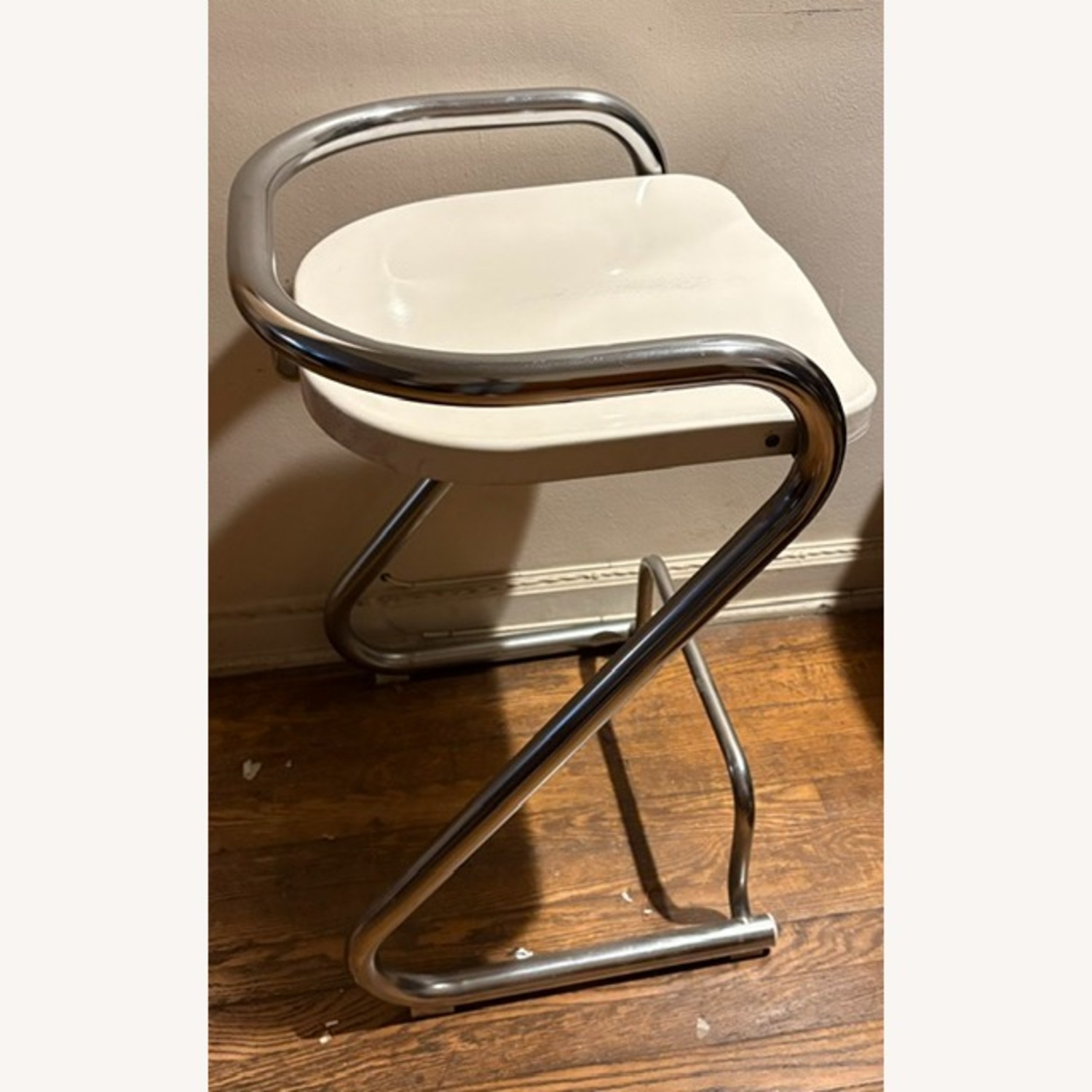 Vintage 1970's Chrome and White Bar Stool - image-1
