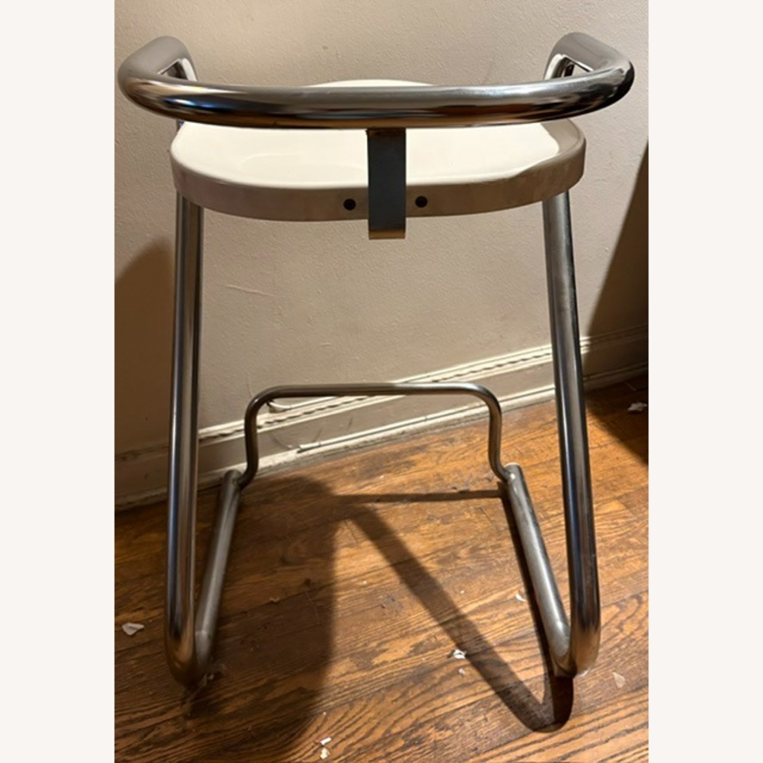 Vintage 1970's Chrome and White Bar Stool - image-2