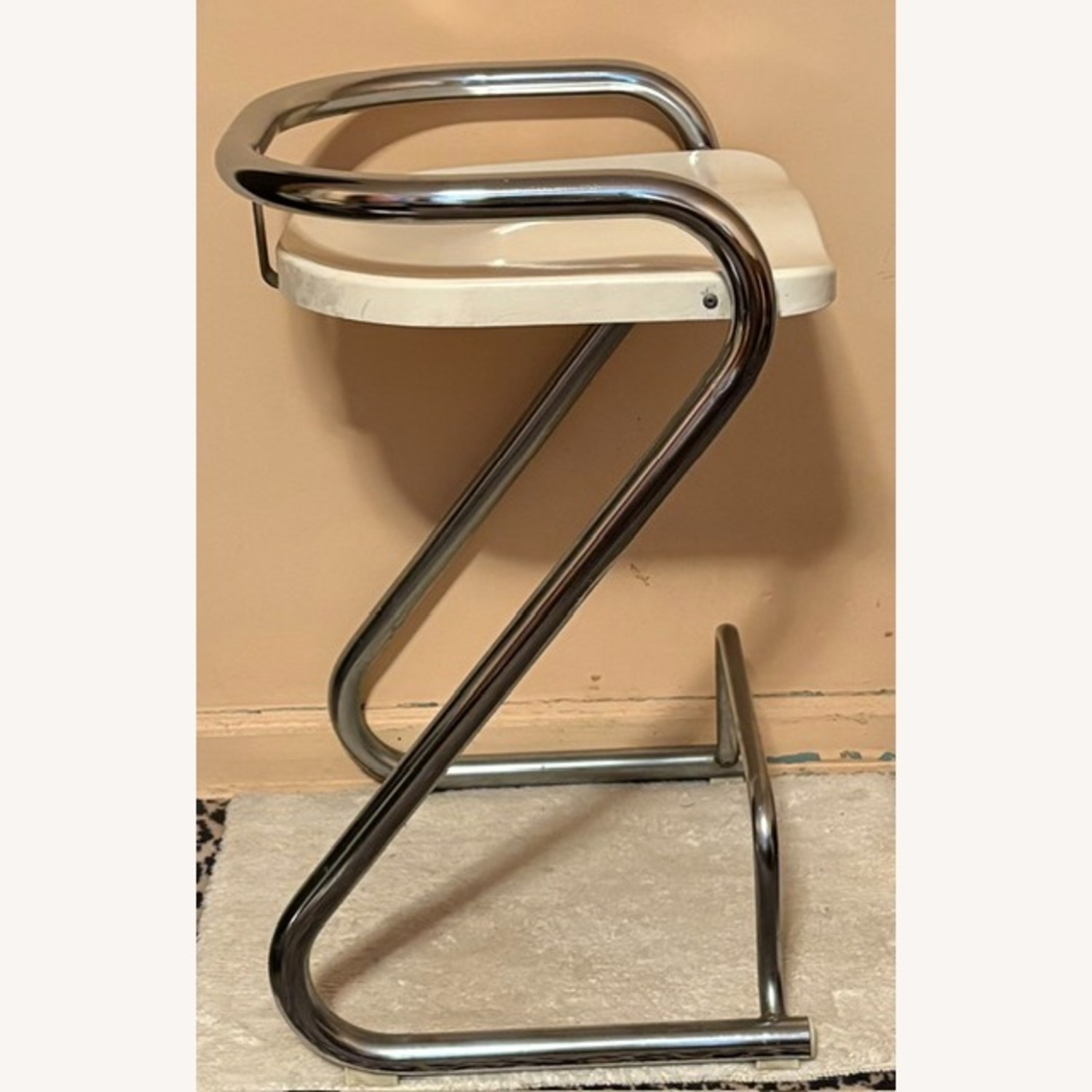Vintage 1970's Chrome and White Bar Stool - image-4