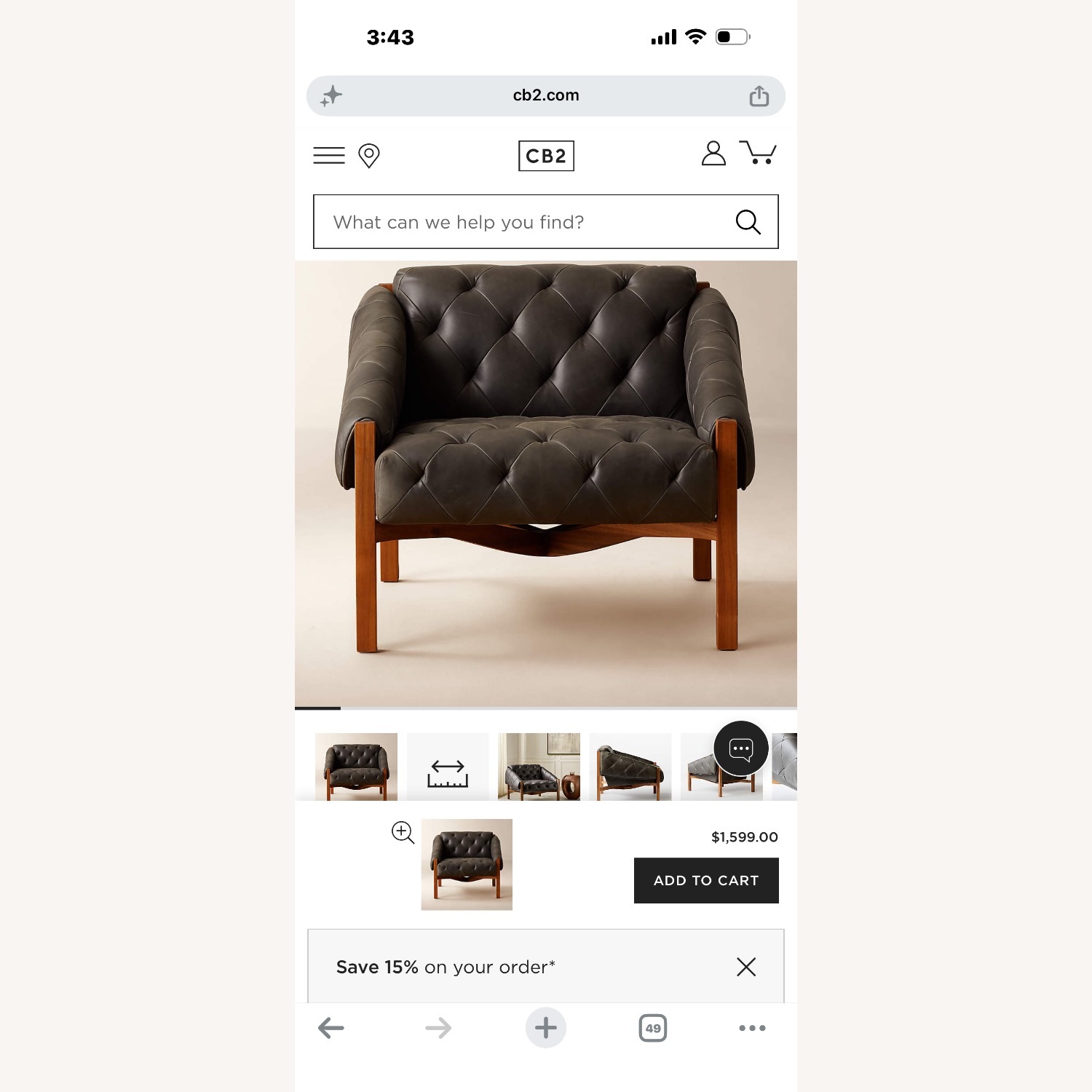 CB2 Abruzzo Charcoal Leather Tuft Chair (2) - image-11