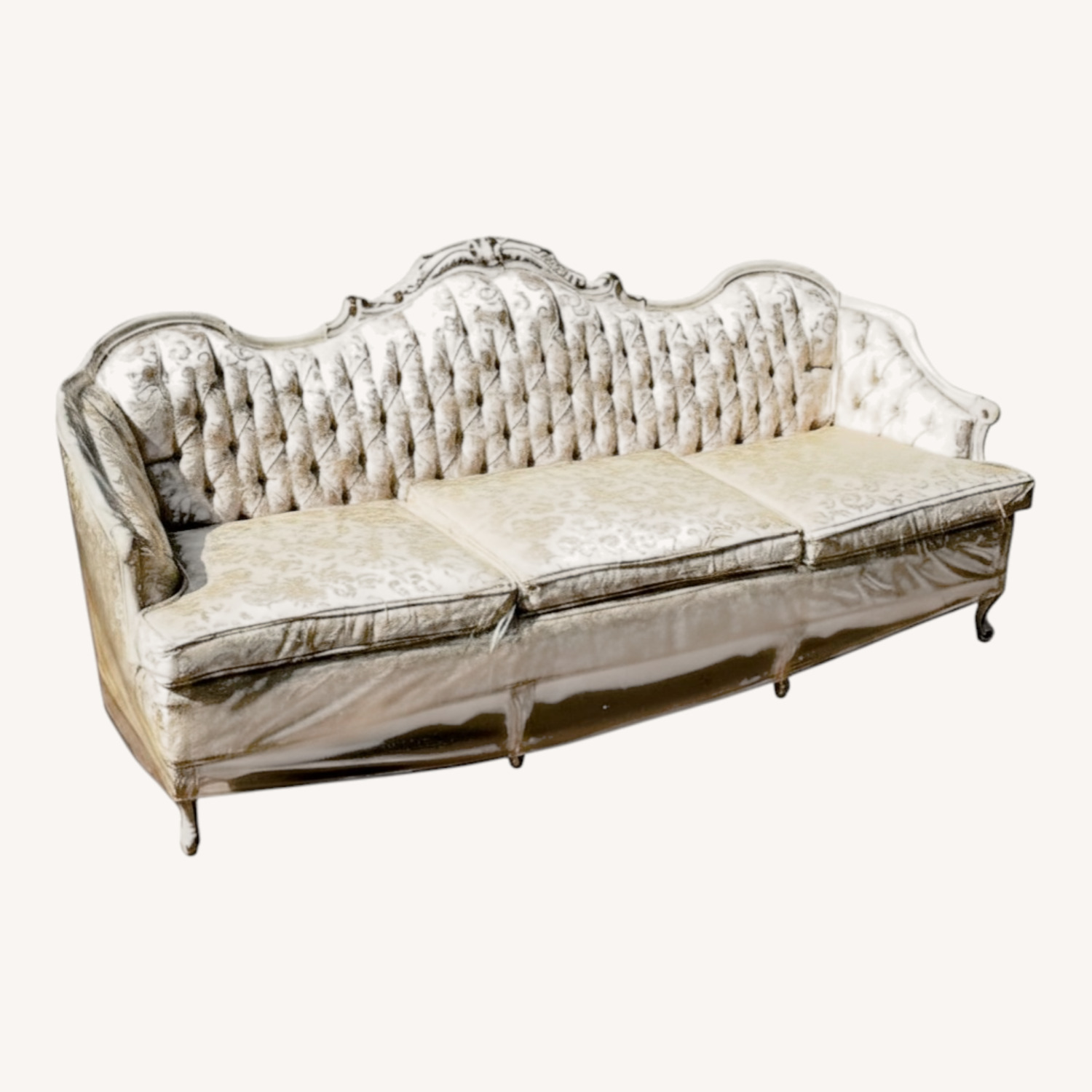 1970 French Provincial Cream/Gold Floating Sofa - image-0
