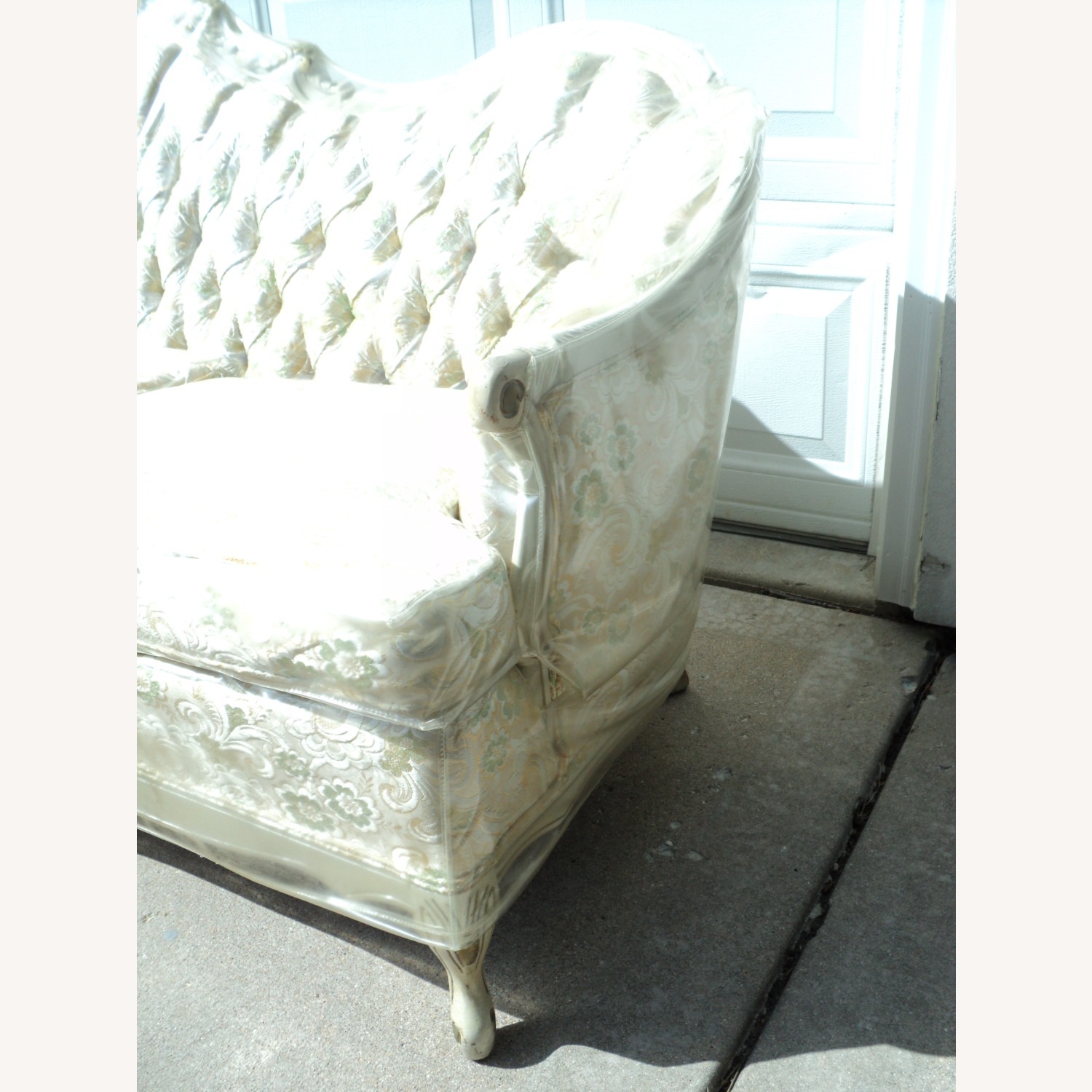 1970 French Provincial Cream/Gold Floating Sofa - image-1