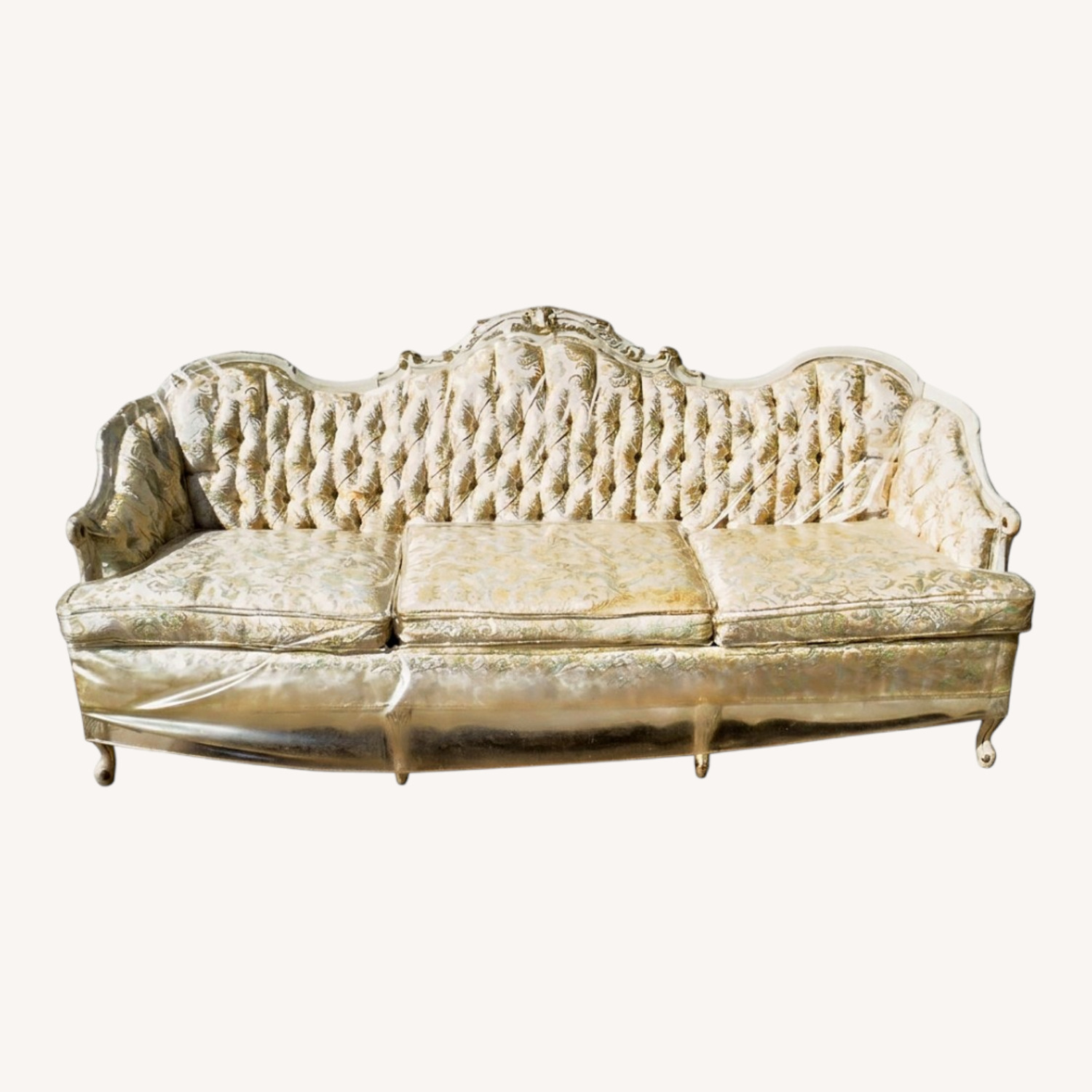 1970 French Provincial Cream/Gold Floating Sofa - image-26