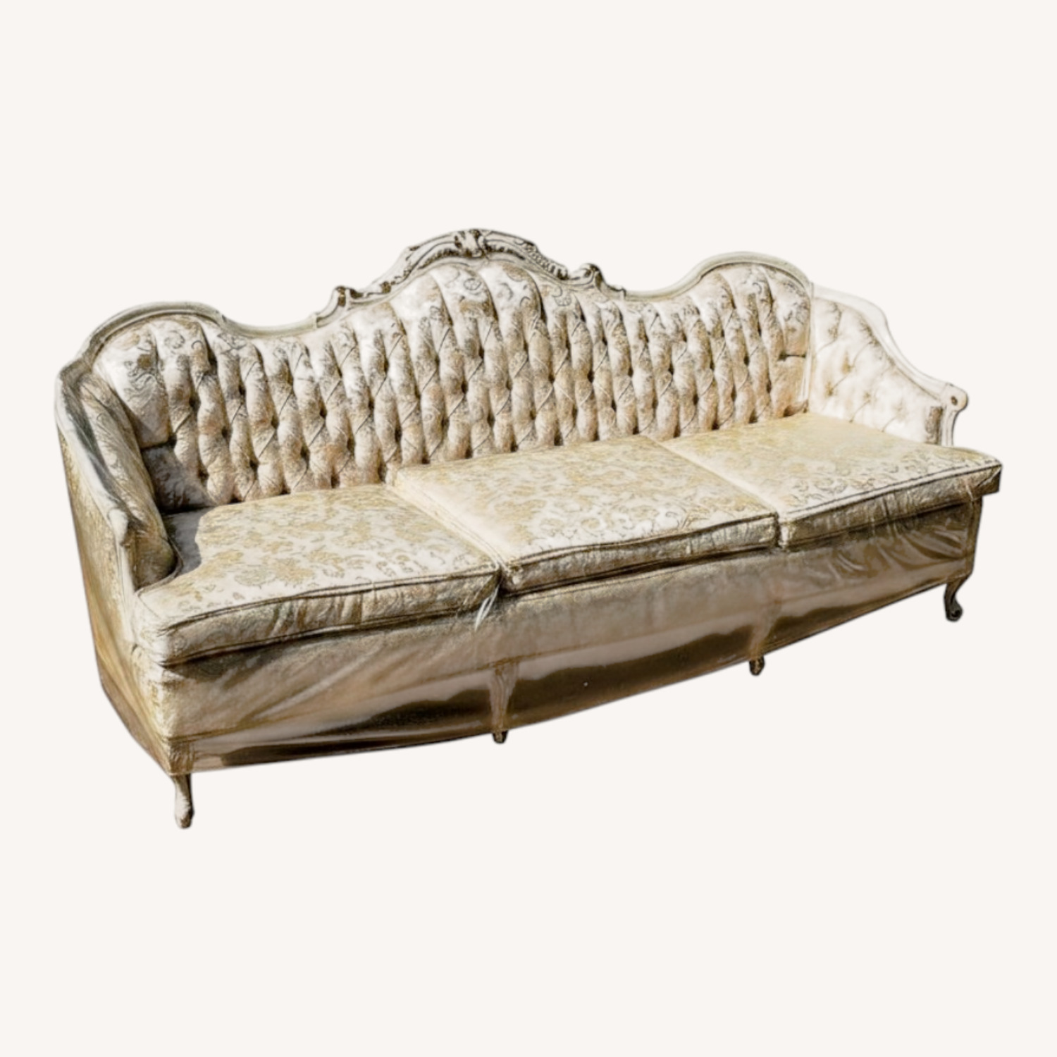 1970 French Provincial Cream/Gold Floating Sofa - image-27