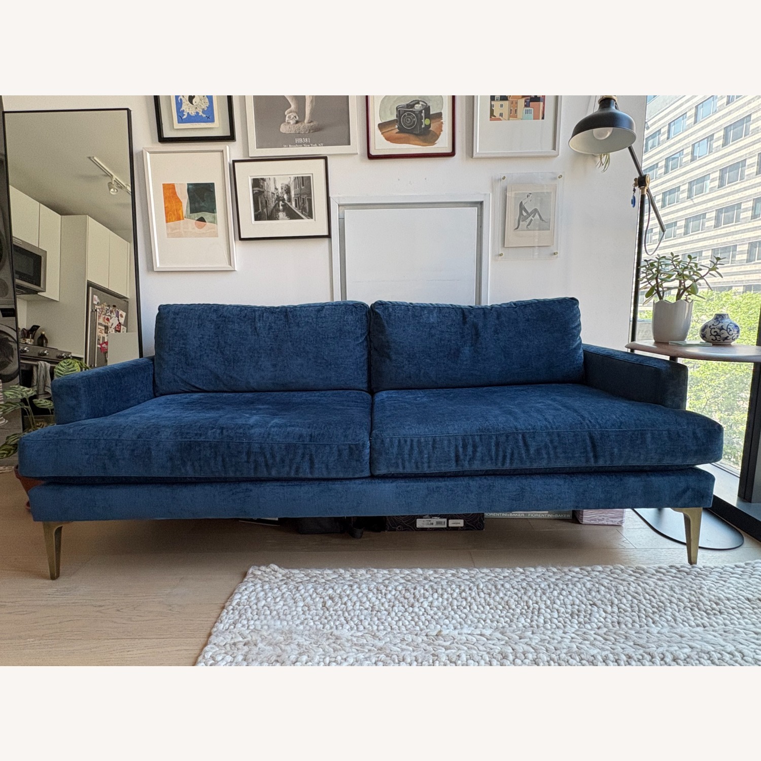West Elm Andes Blue Velvet 2 Seater Sofa - image-1