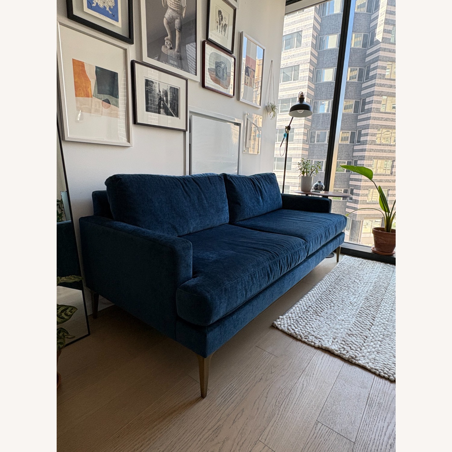 West Elm Andes Blue Velvet 2 Seater Sofa - image-4