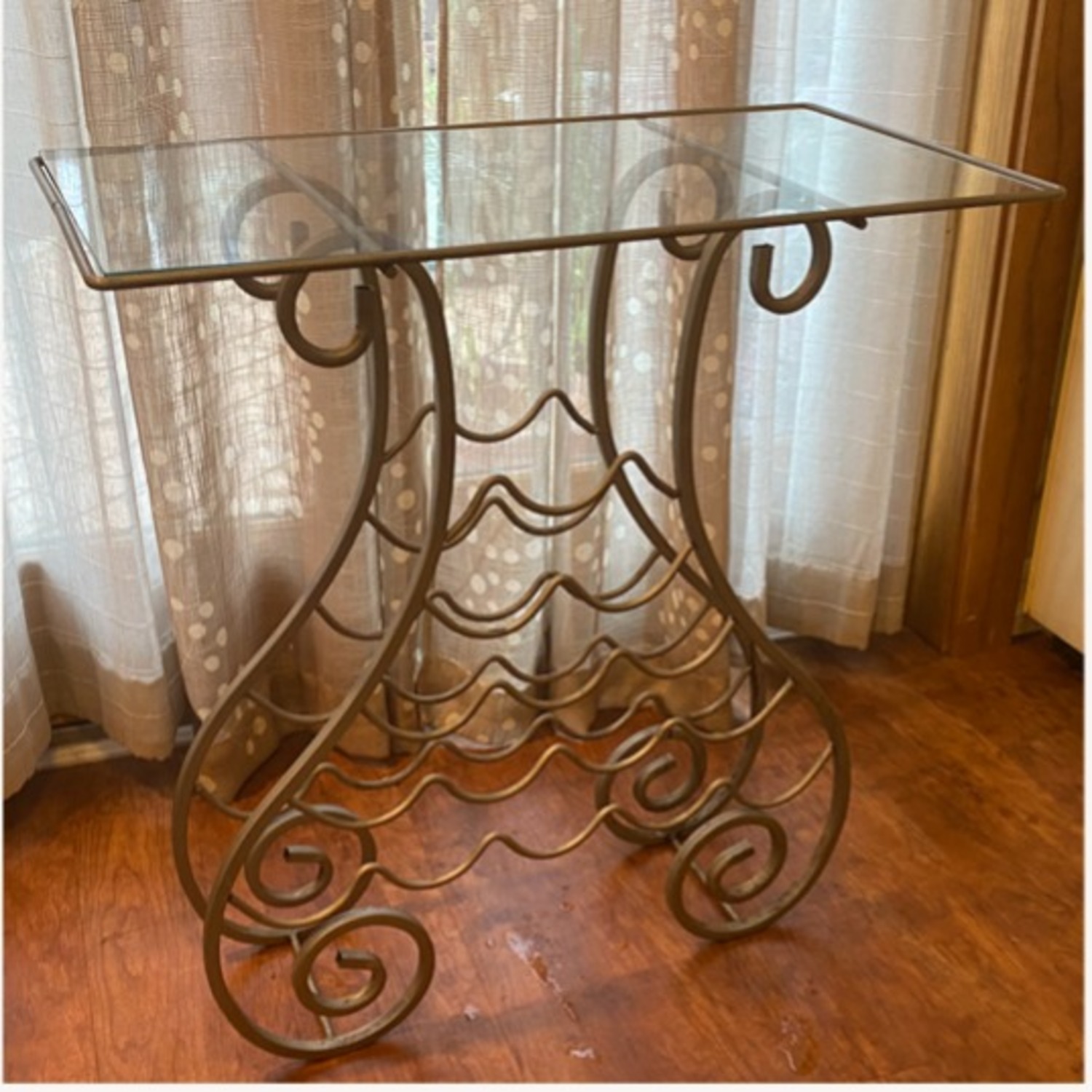 Vintage Metal & Glass Wine Rack Side Table - image-2