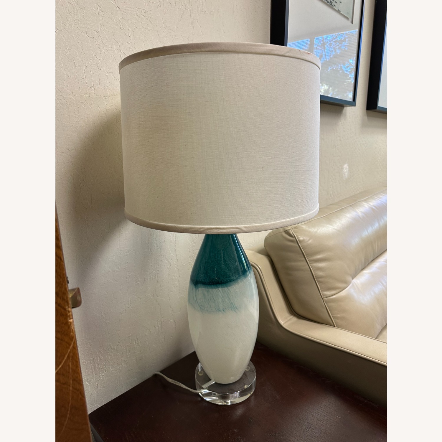 Crate & Barrel Olly Blue Glass Table Lamp - image-5