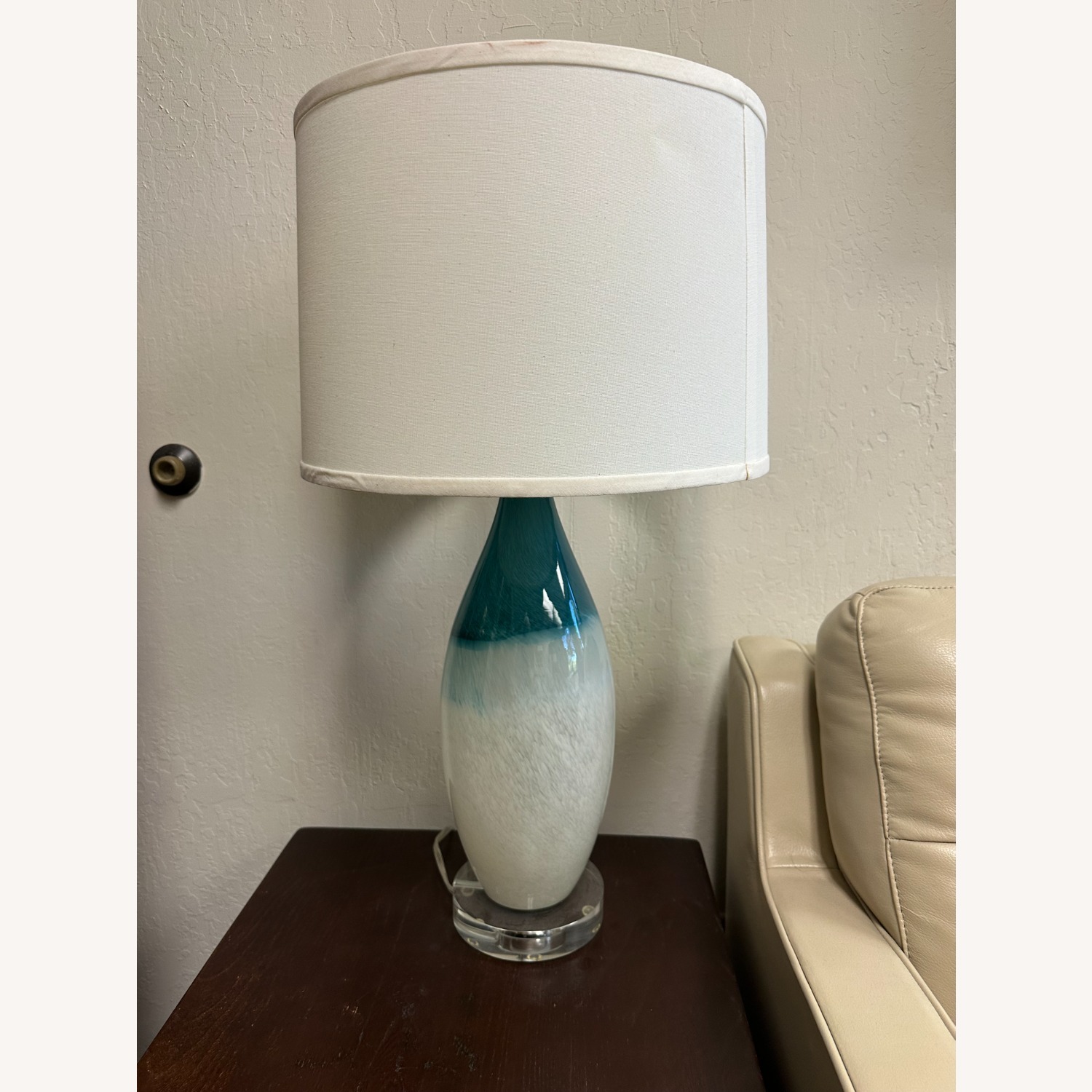 Crate & Barrel Olly Blue Glass Table Lamp - image-2