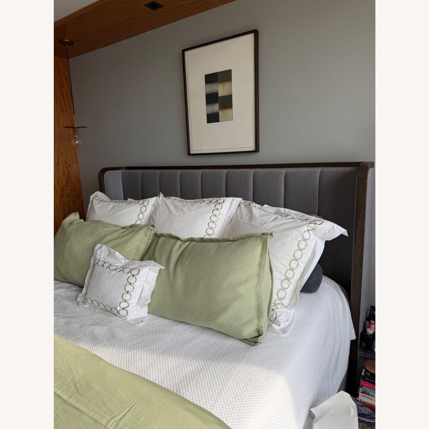 Light Gray Velvet and Wood  King Bed - image-2
