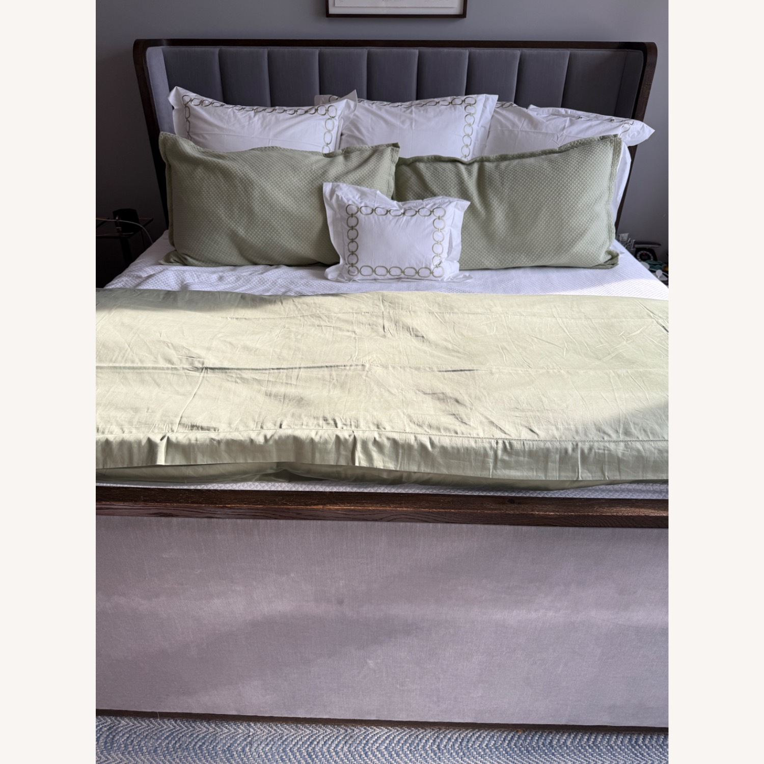 Light Gray Velvet and Wood  King Bed - image-7