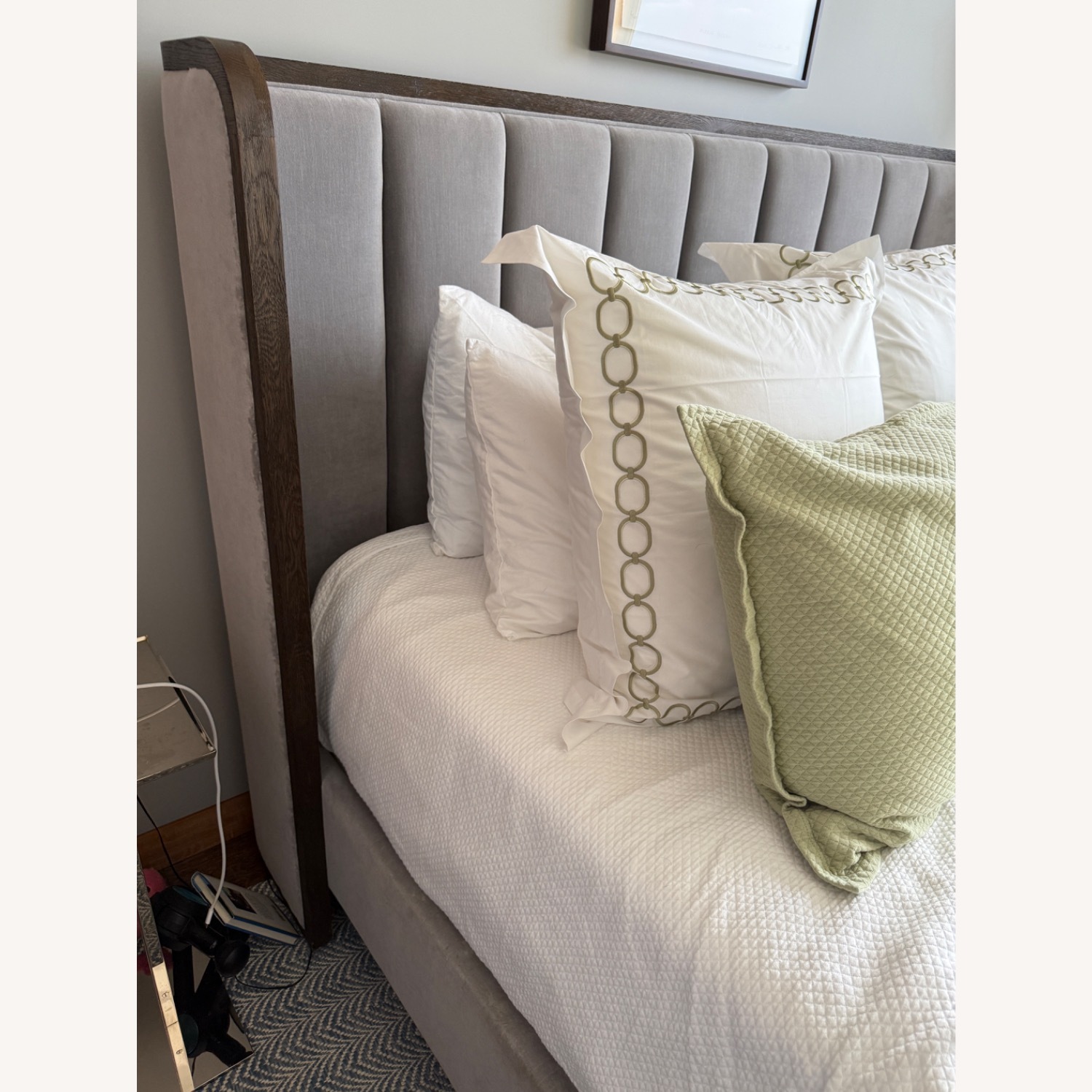 Light Gray Velvet and Wood  King Bed - image-6