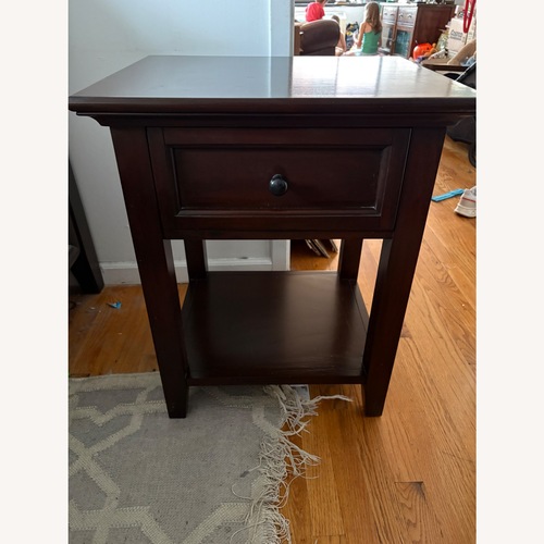 Used Pottery Barn Hudson Dark Brown Wood Nightstands for sale on AptDeco