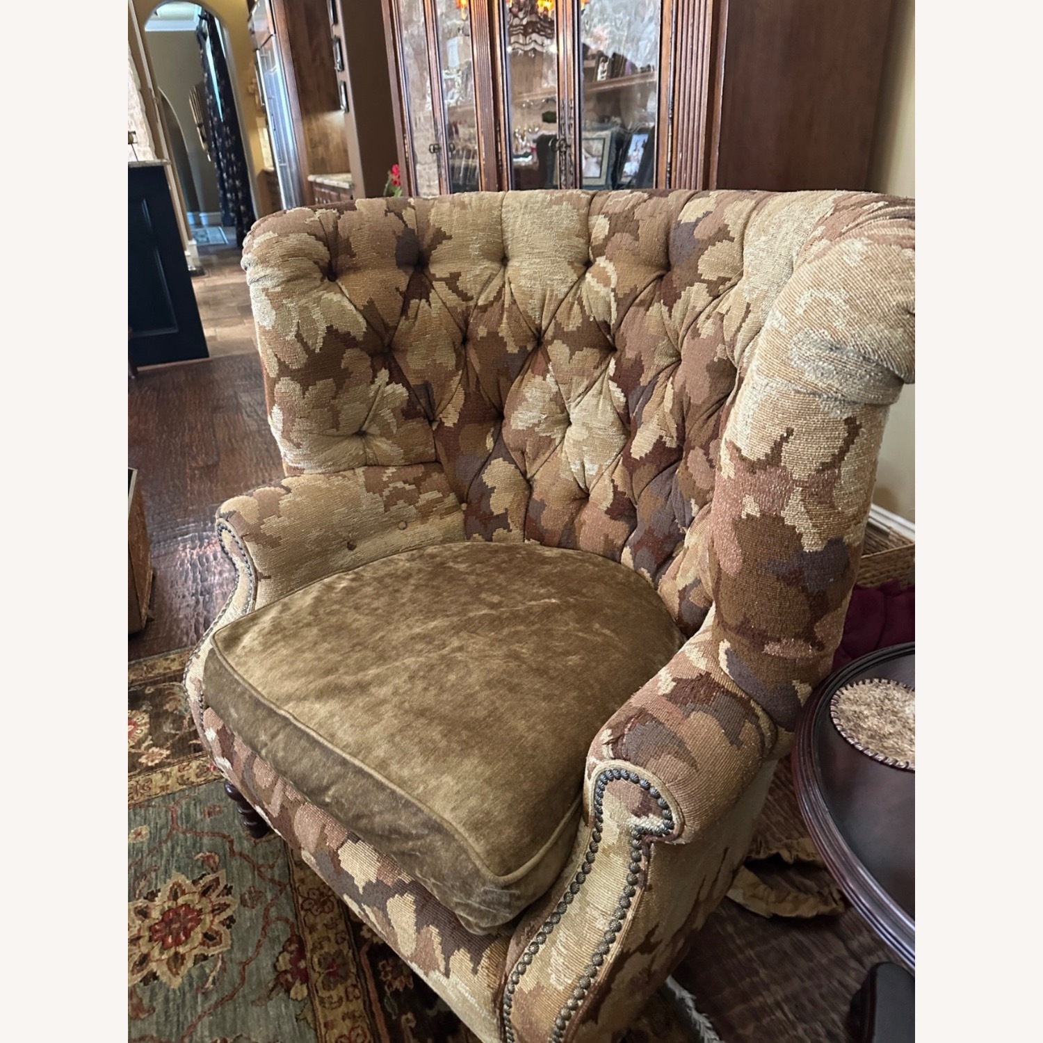 Vintage/Antique Light Brown Fabric Accent Chair - image-2