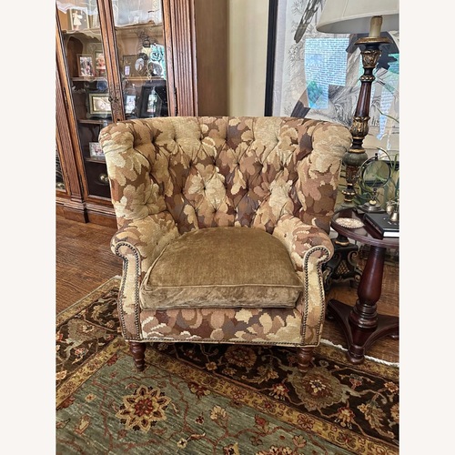 Used Vintage/Antique Light Brown Fabric Accent Chair for sale on AptDeco