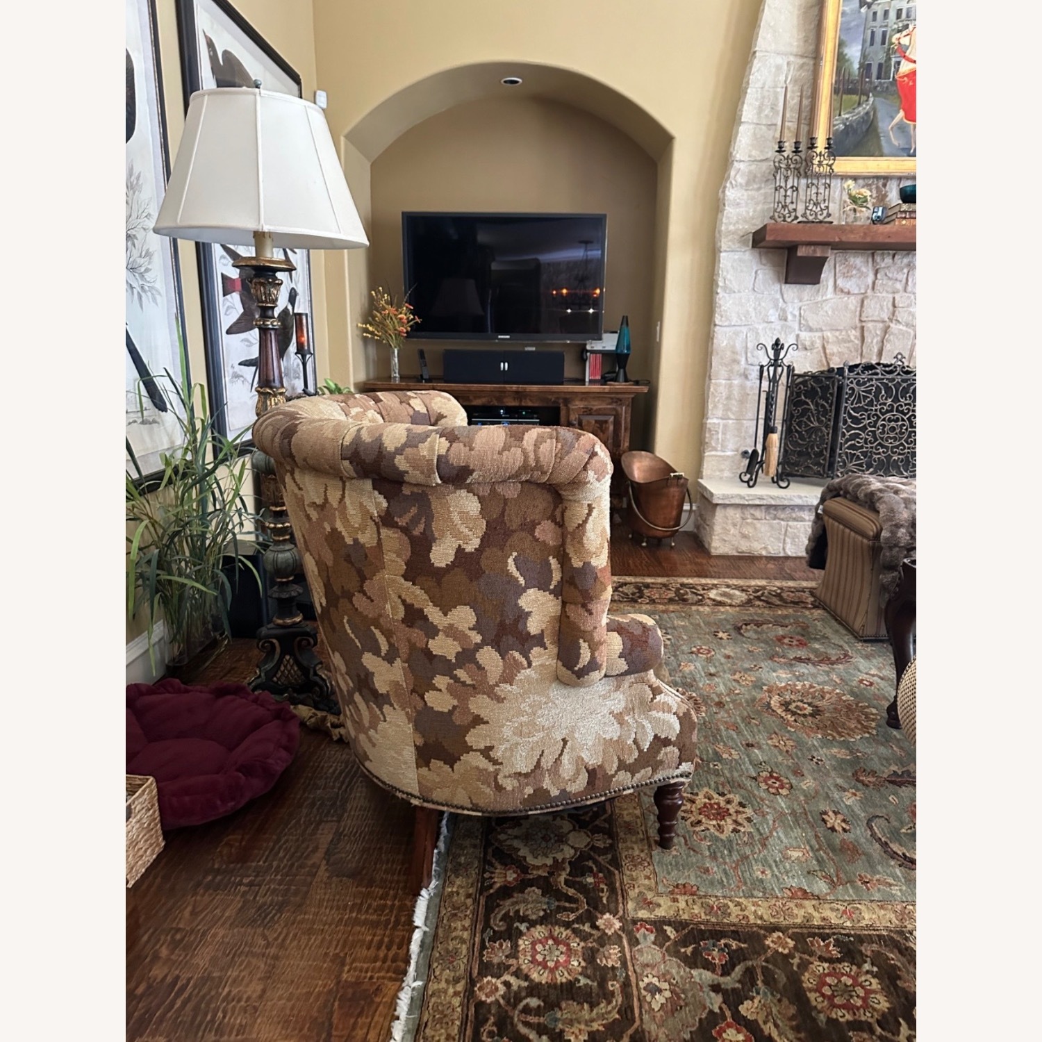 Vintage/Antique Light Brown Fabric Accent Chair - image-4