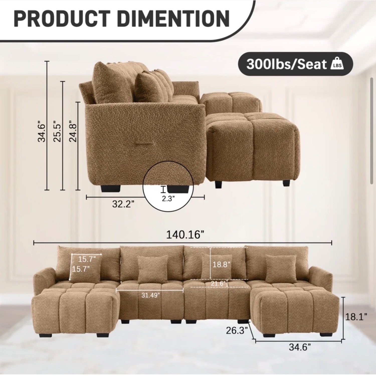 Wayfair Light Brown Leather 3+ Seater Sofa - image-2
