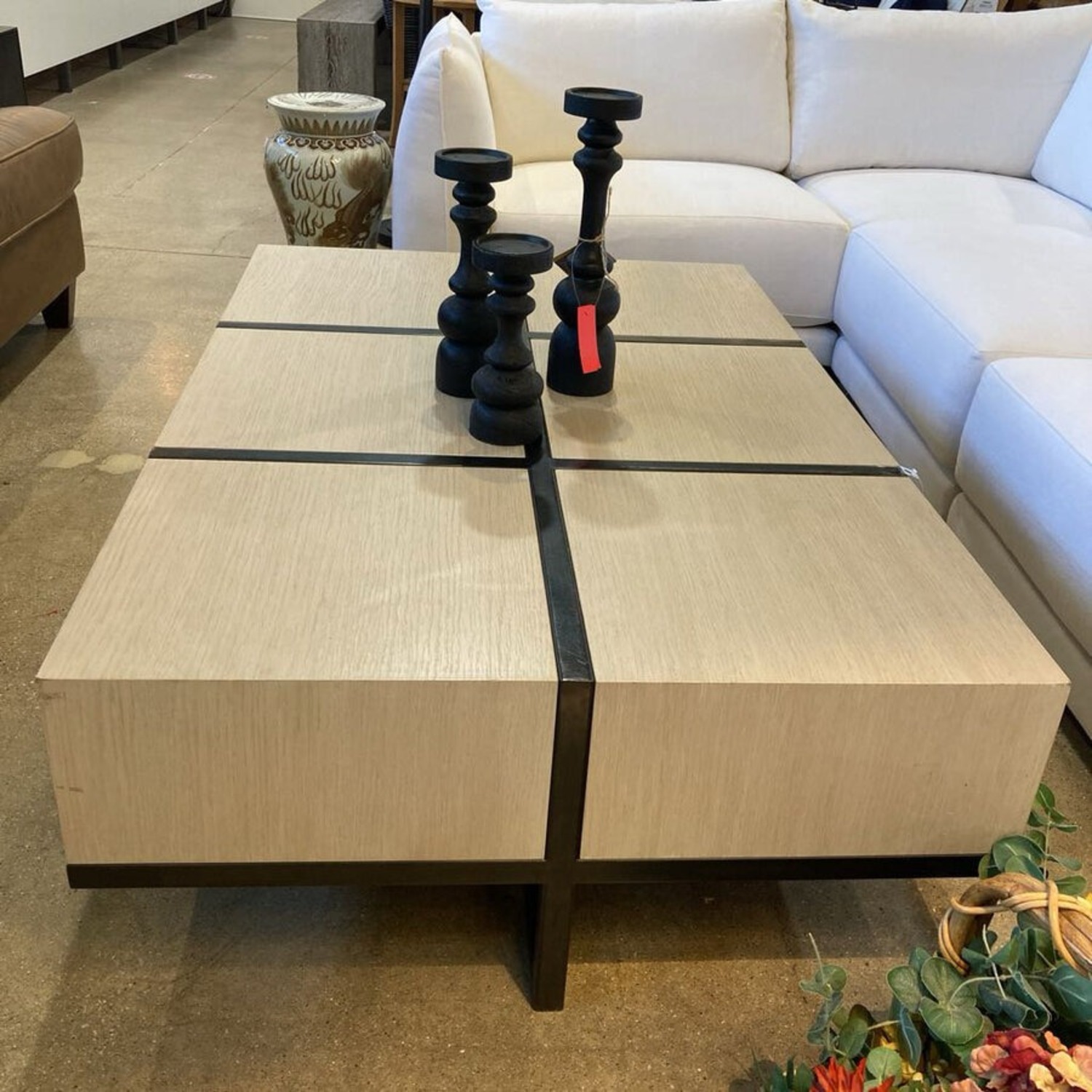 Contemporary Rectangular Wood & Metal Coffee Table - image-3