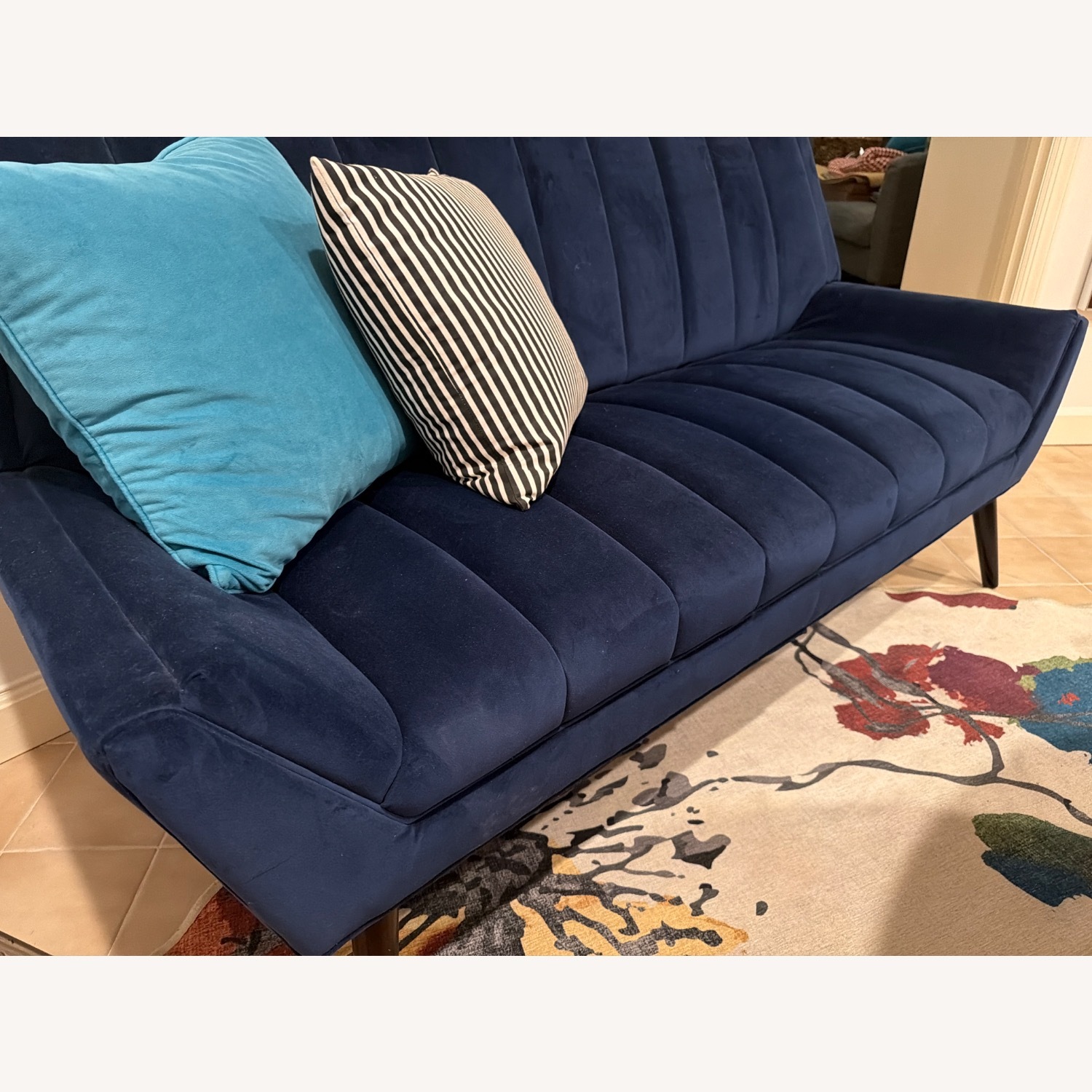 George Oliver Blue Velvet Sofa with Flare Arms - image-2