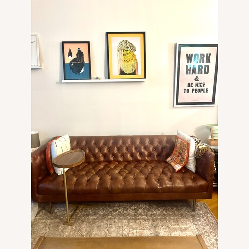 Used West Elm Dark Brown Leather 3+ Seater Sofa for sale on AptDeco