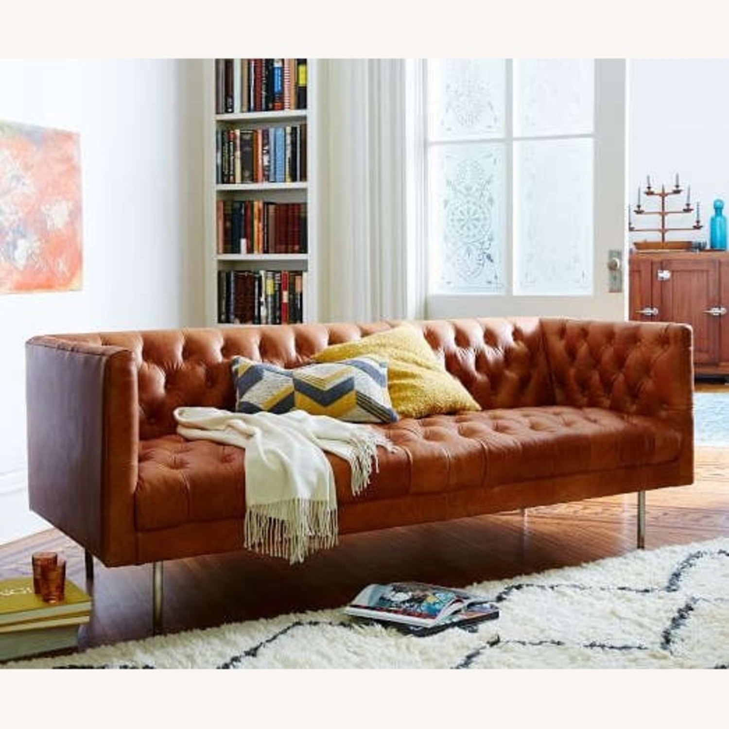 West Elm Dark Brown Leather 3+ Seater Sofa - image-4