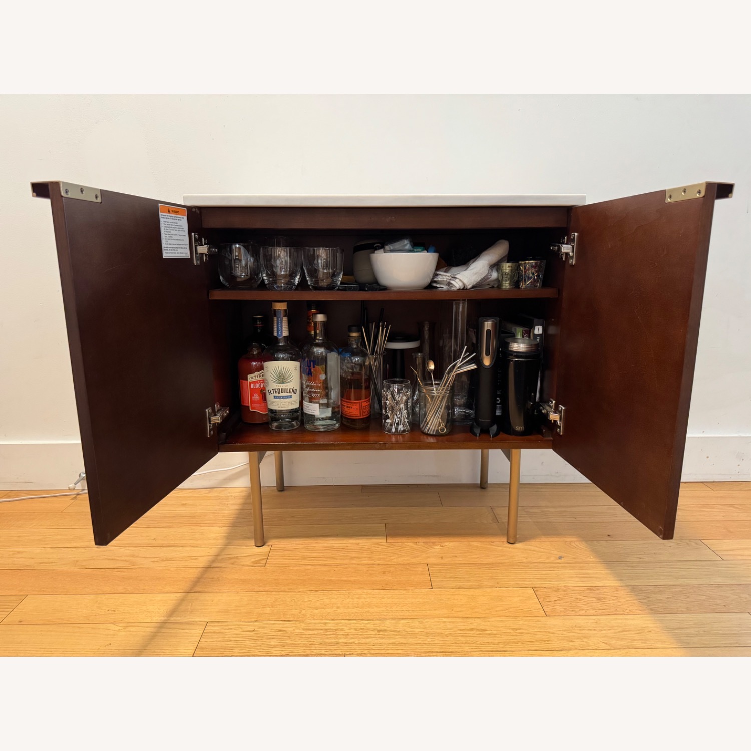 West Elm Delphine Marble + Wood Cabinet - image-8