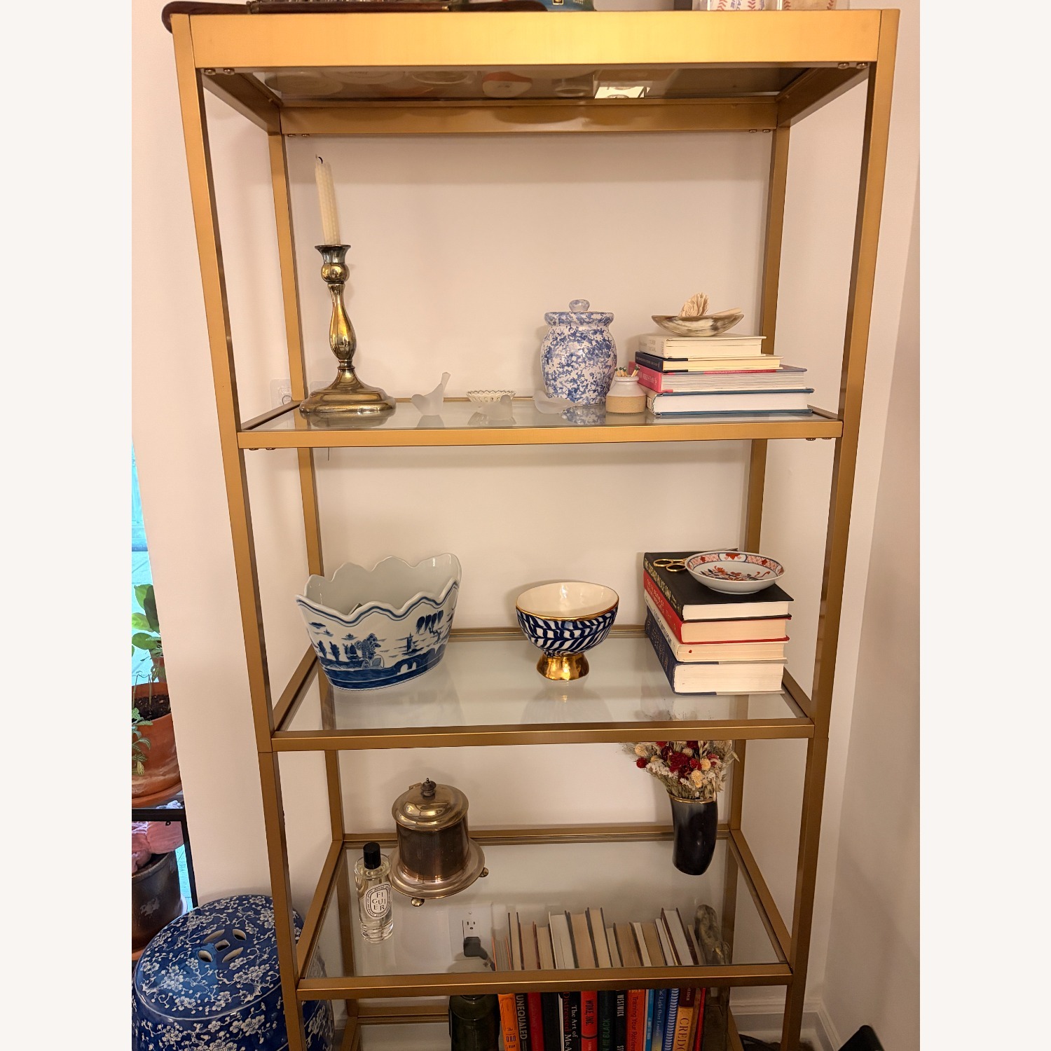 Gold Metal & Glass 5-Shelf Bookcase - image-3