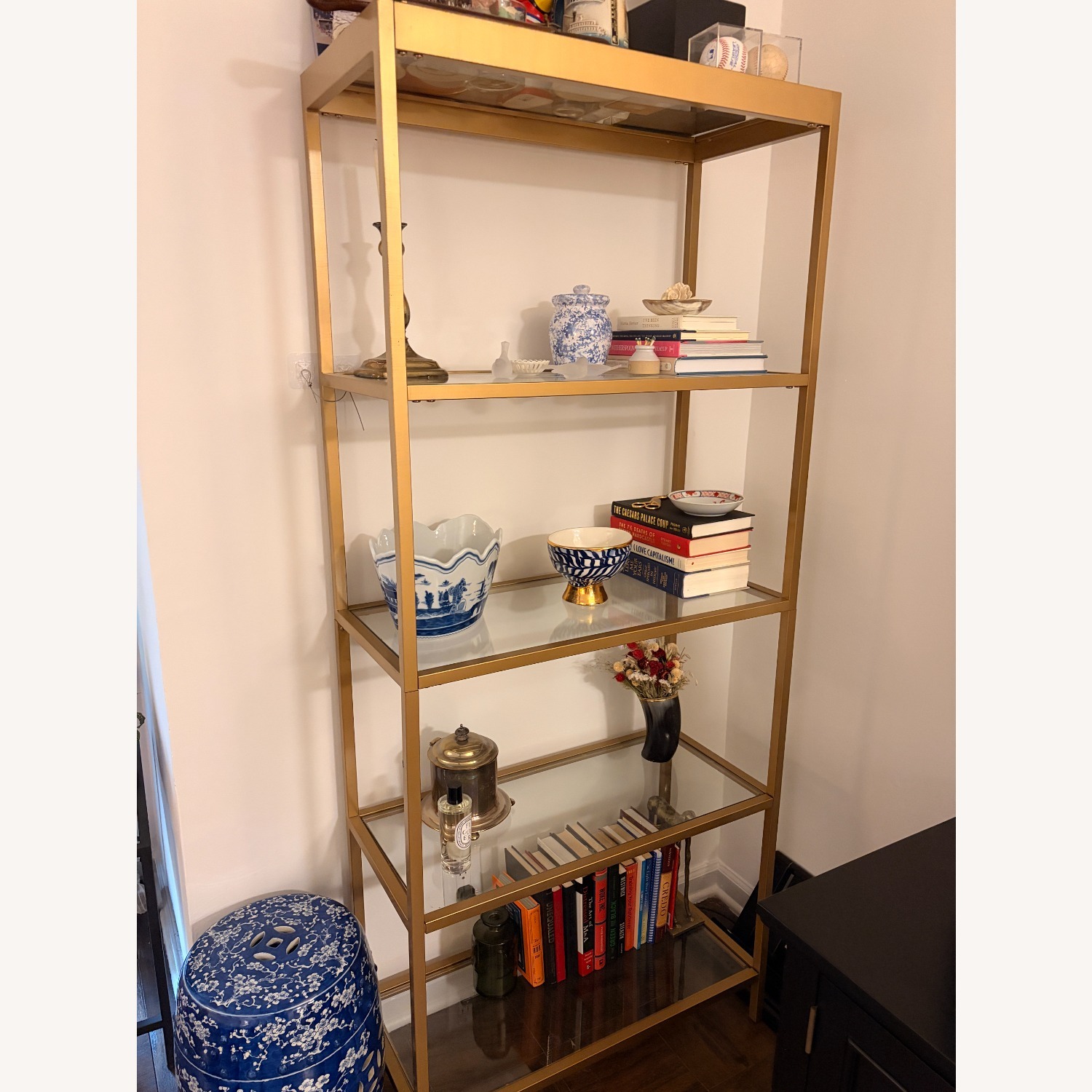 Gold Metal & Glass 5-Shelf Bookcase - image-2