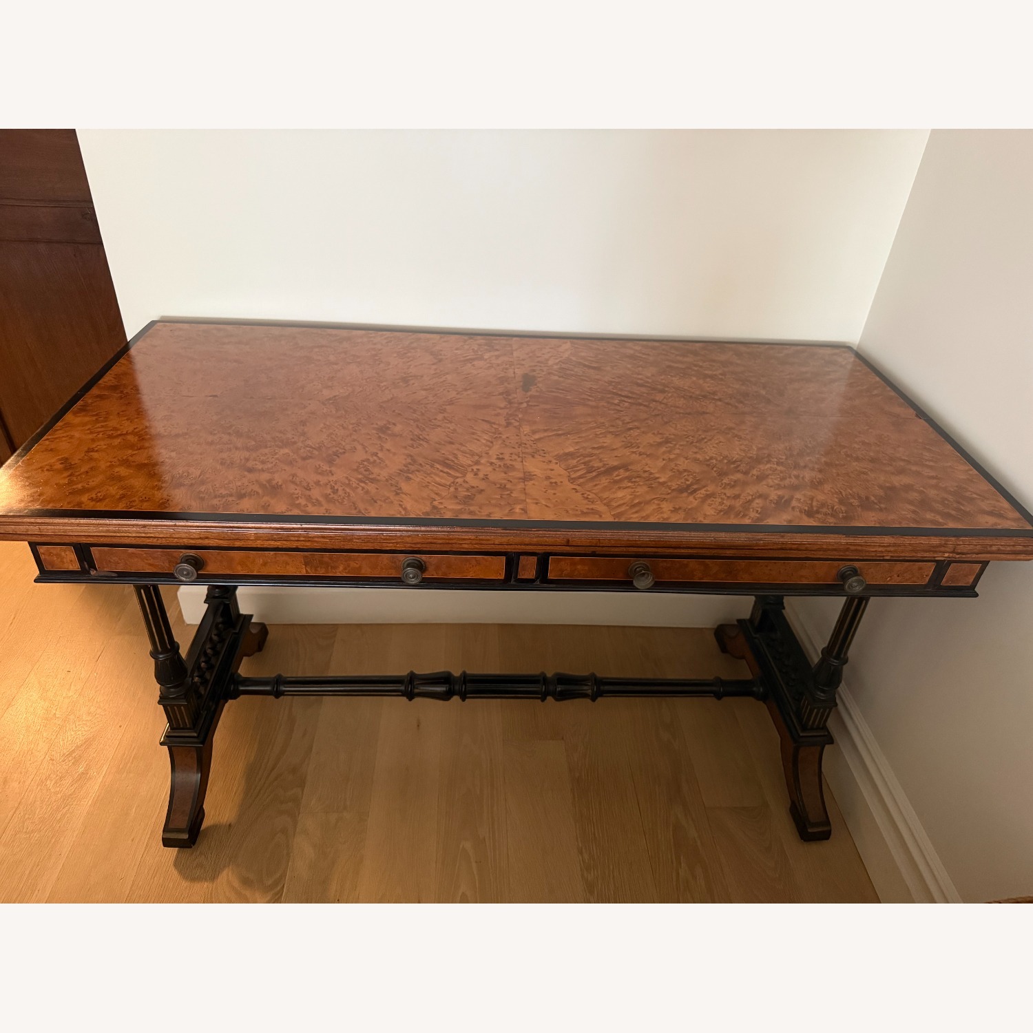 Antique Dark Brown Wood Desk - image-1