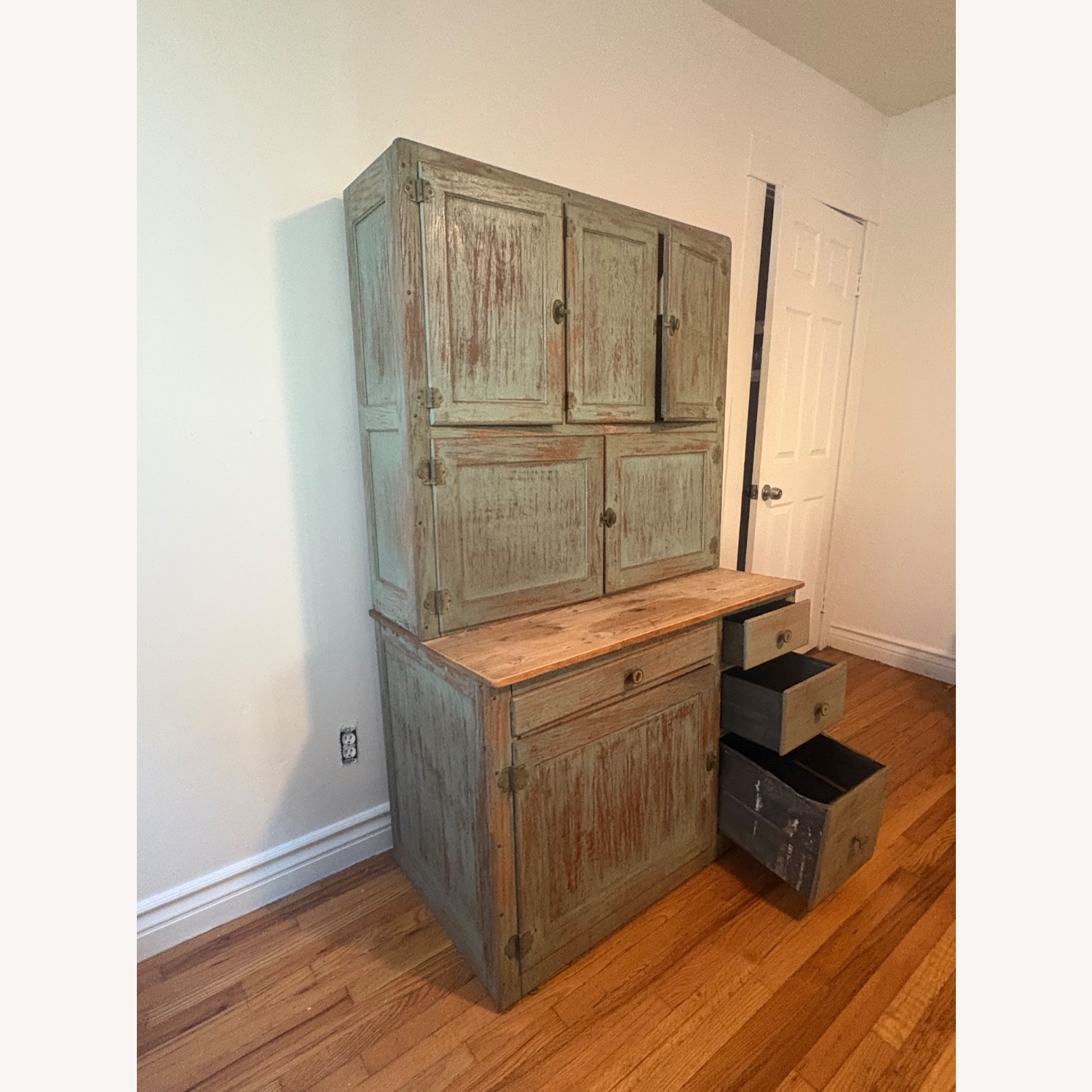 Vintage/Antique Green Wood Wall Unit - image-2