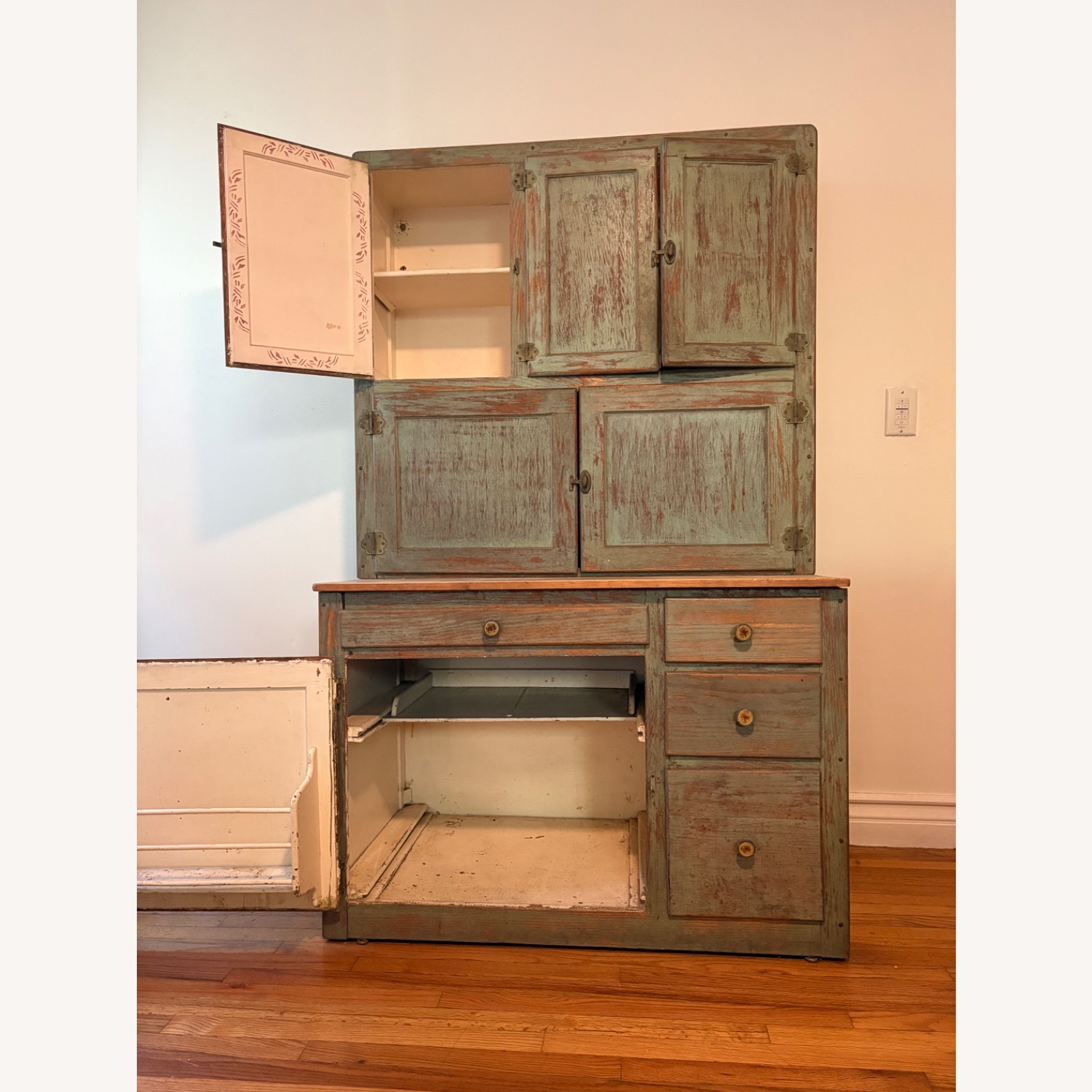 Vintage/Antique Green Wood Wall Unit - image-4