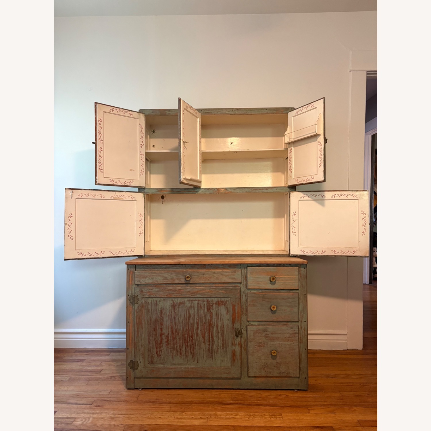 Vintage/Antique Green Wood Wall Unit - image-8