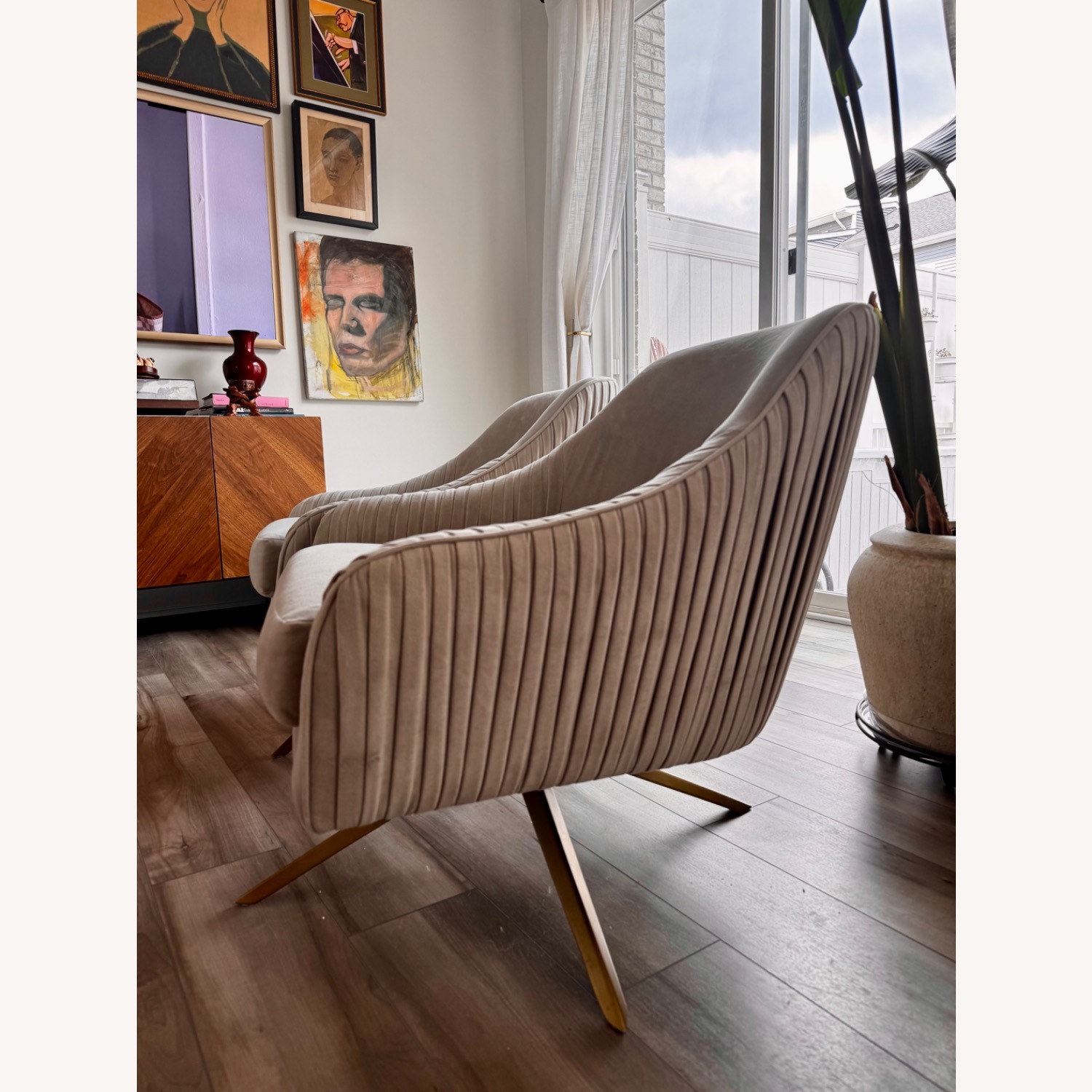 West Elm Light Gray Velvet Accent Chairs - image-2