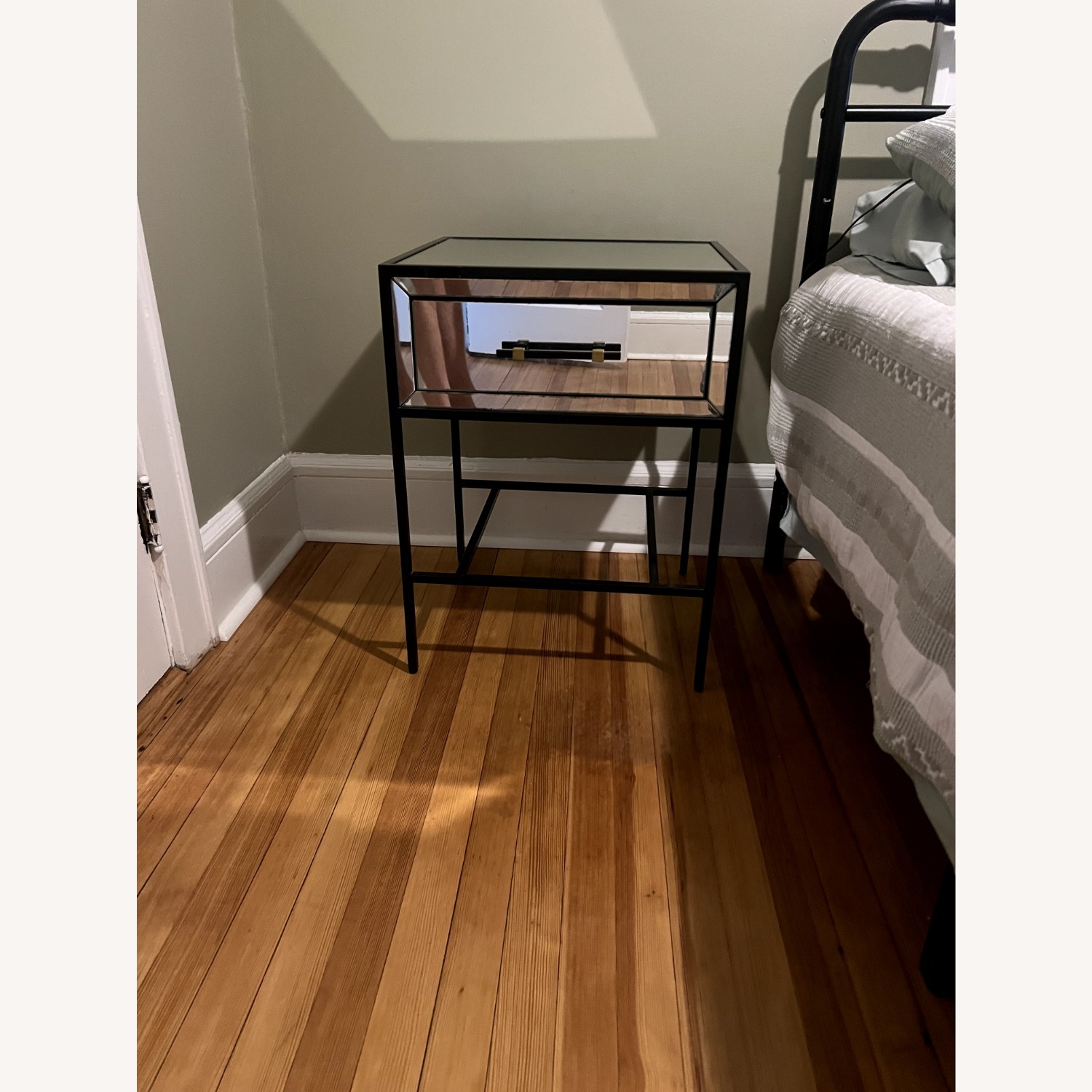 West Elm Black Mirrored Glass Nightstands - image-1