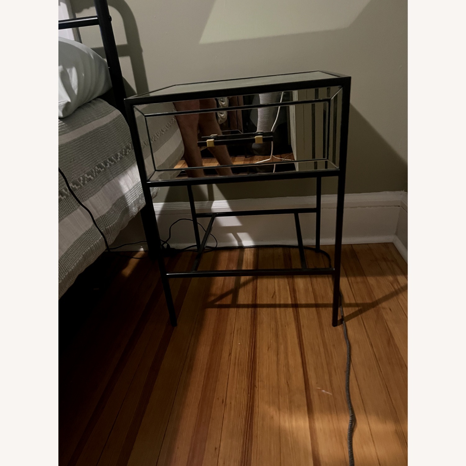 West Elm Black Mirrored Glass Nightstands - image-3