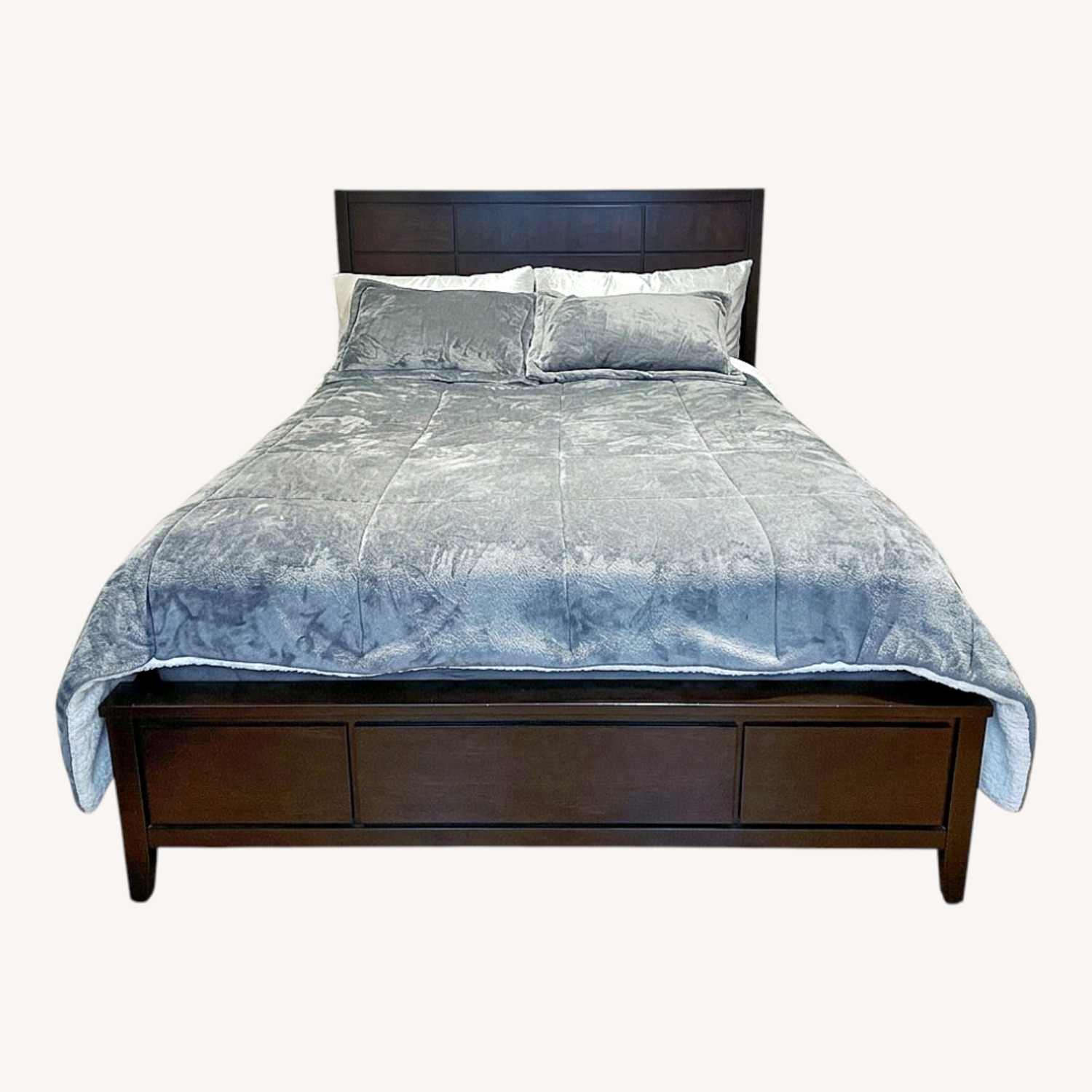 Dark Brown Wood Queen Bed - image-0