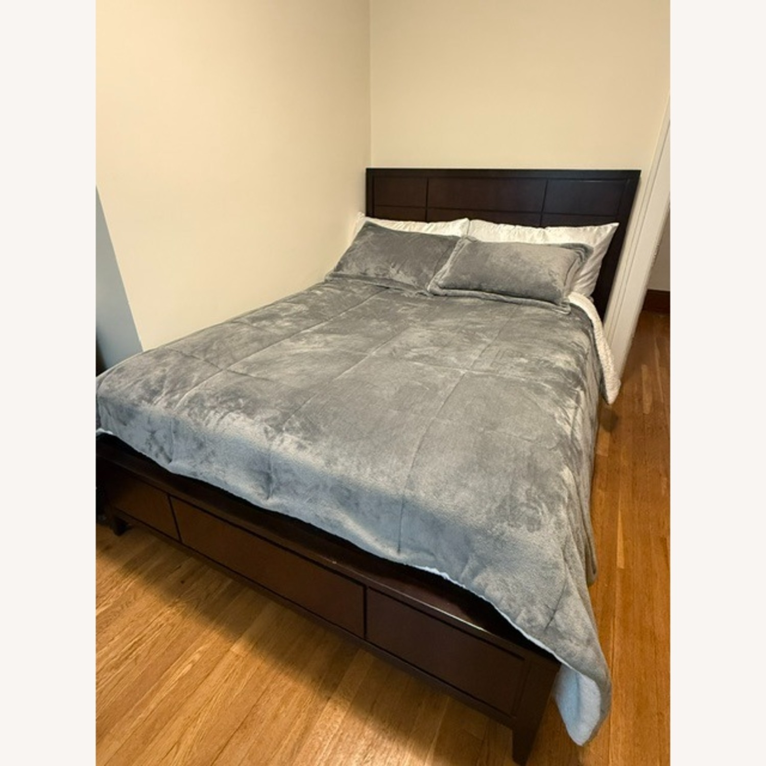 Dark Brown Wood Queen Bed - image-2