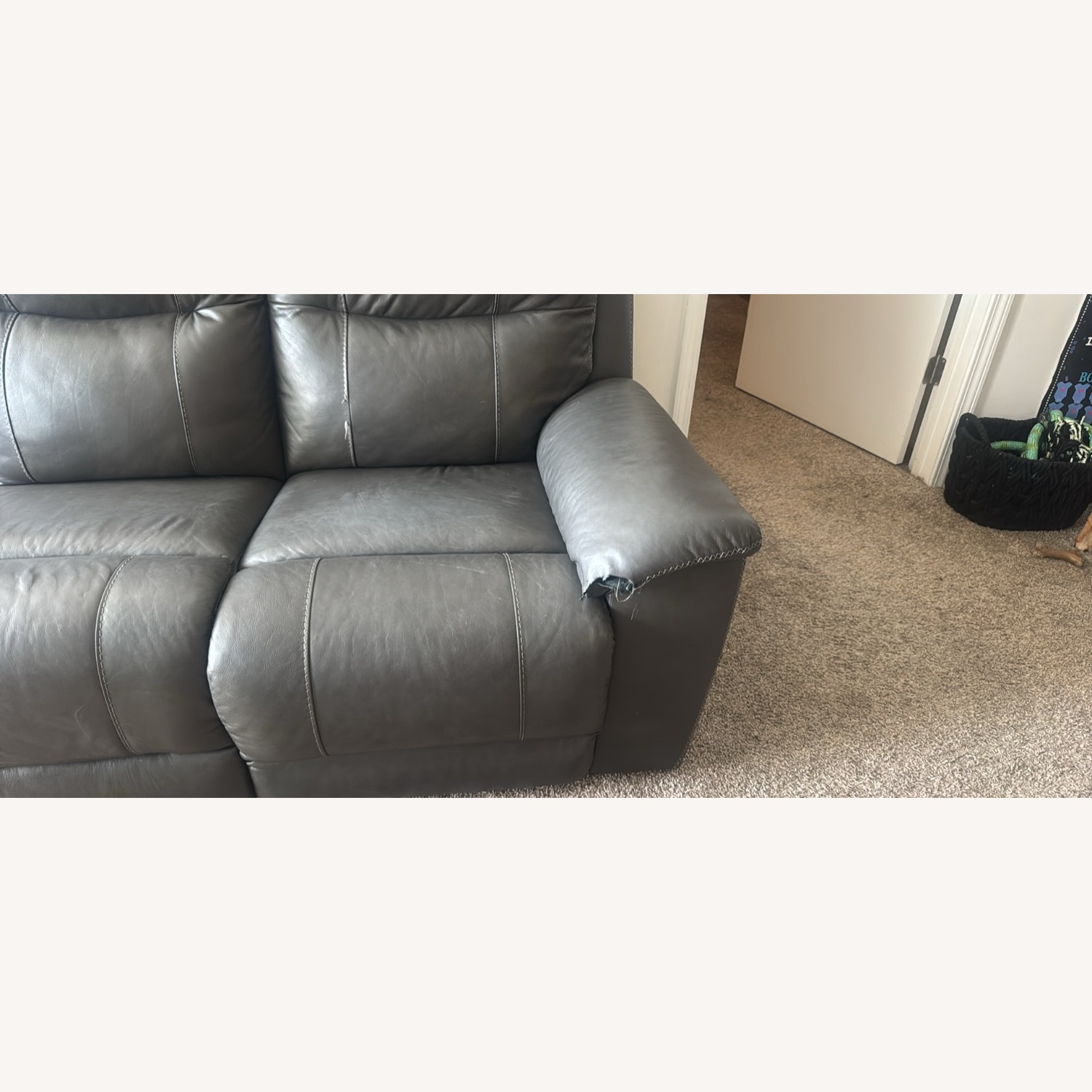 Ashley Furniture Dark Gray Leather 3+ Seater Sofa - image-3