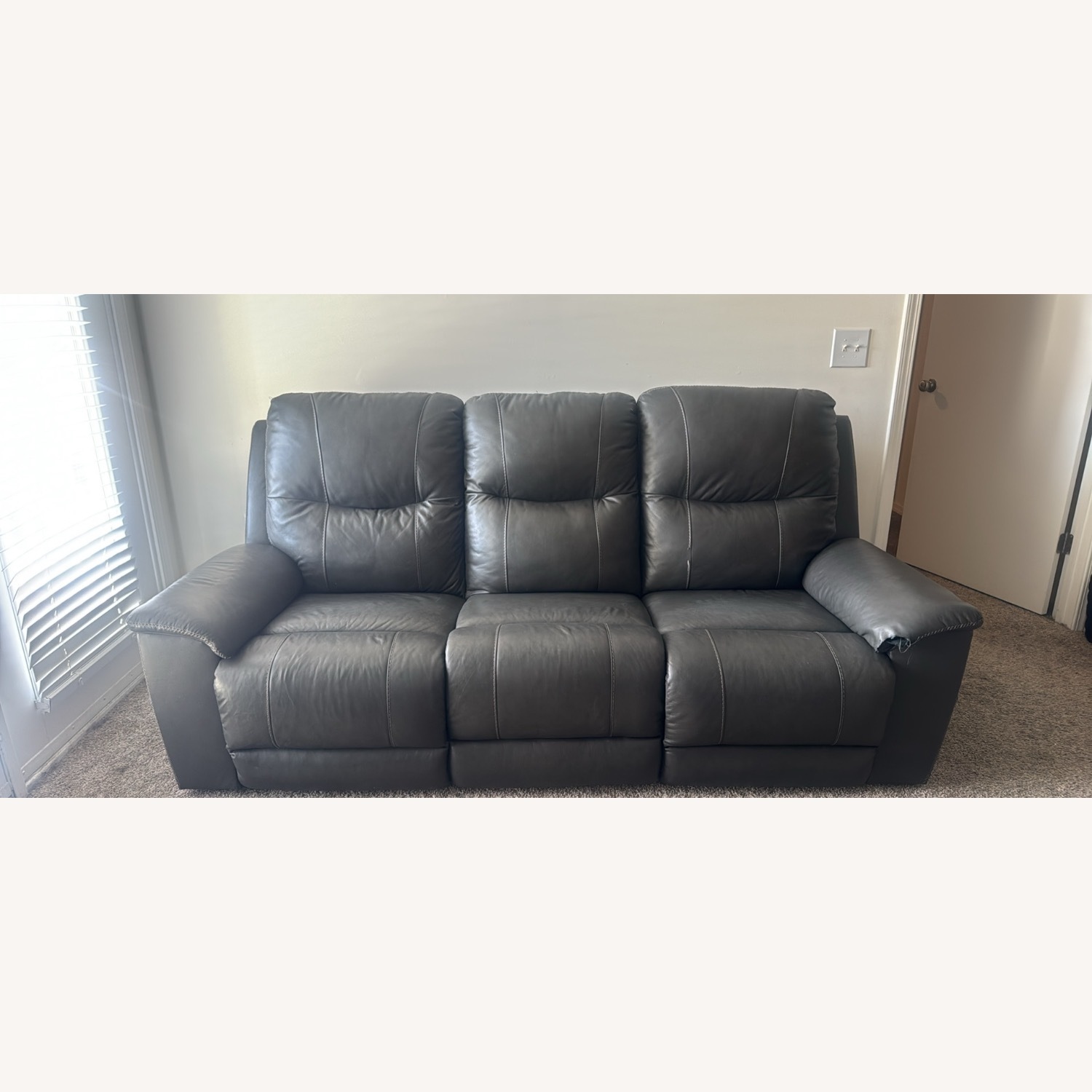 Ashley Furniture Dark Gray Leather 3+ Seater Sofa - image-1