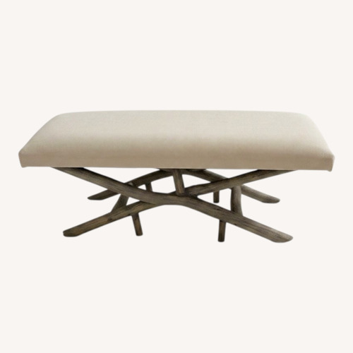 Used Upholstered Bench with Driftwood Legs for sale on AptDeco