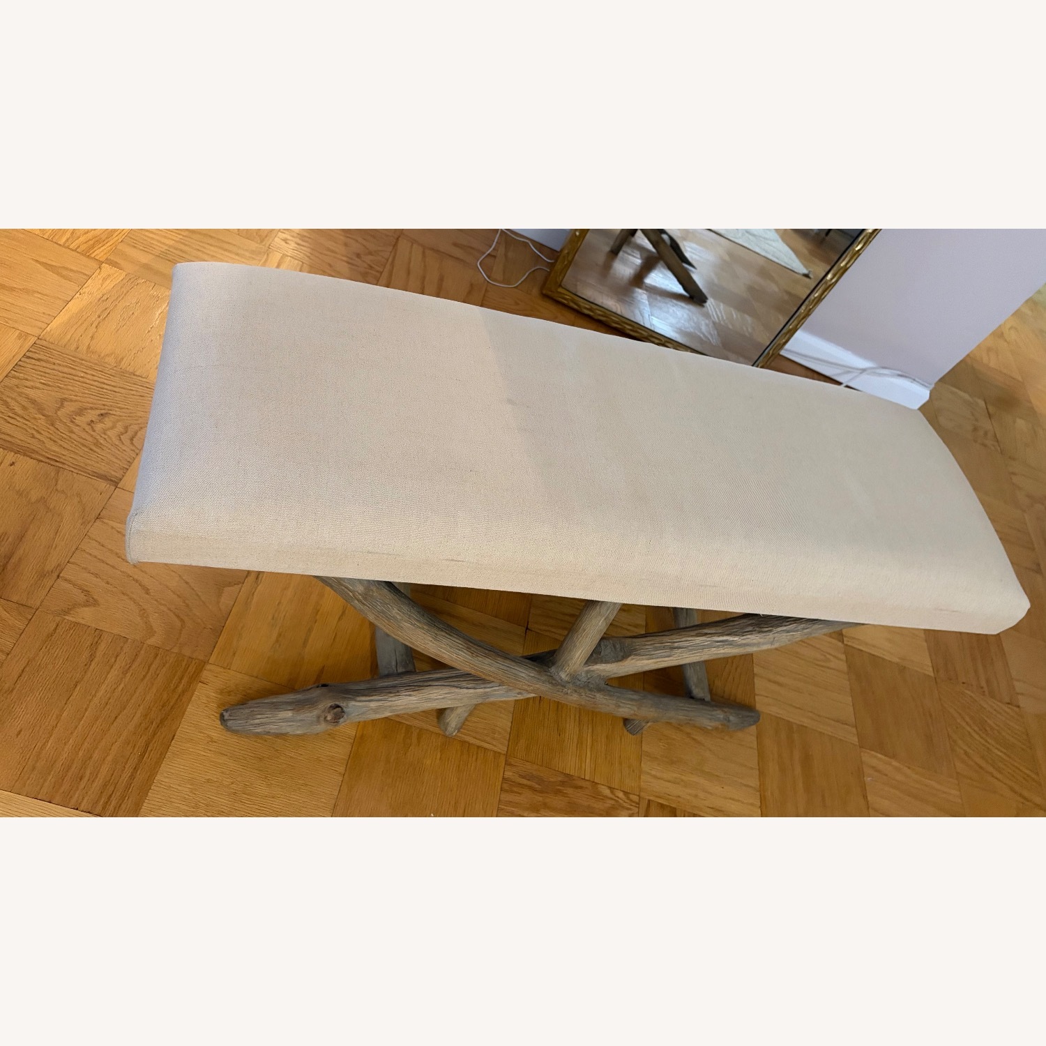 Upholstered Bench with Driftwood Legs - image-2