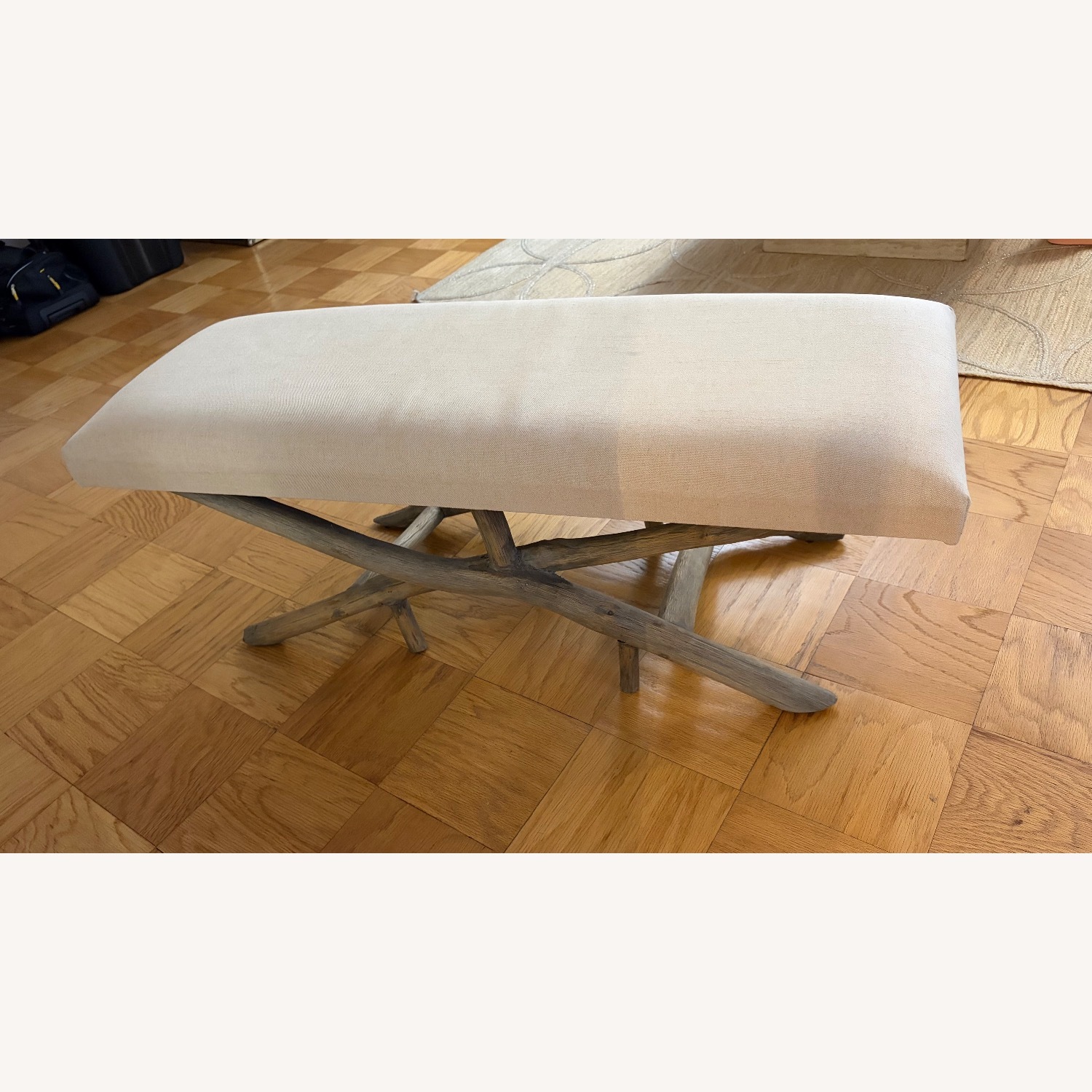 Upholstered Bench with Driftwood Legs - image-1