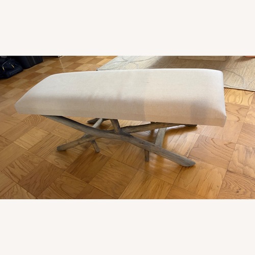 Used Upholstered Bench with Driftwood Legs for sale on AptDeco